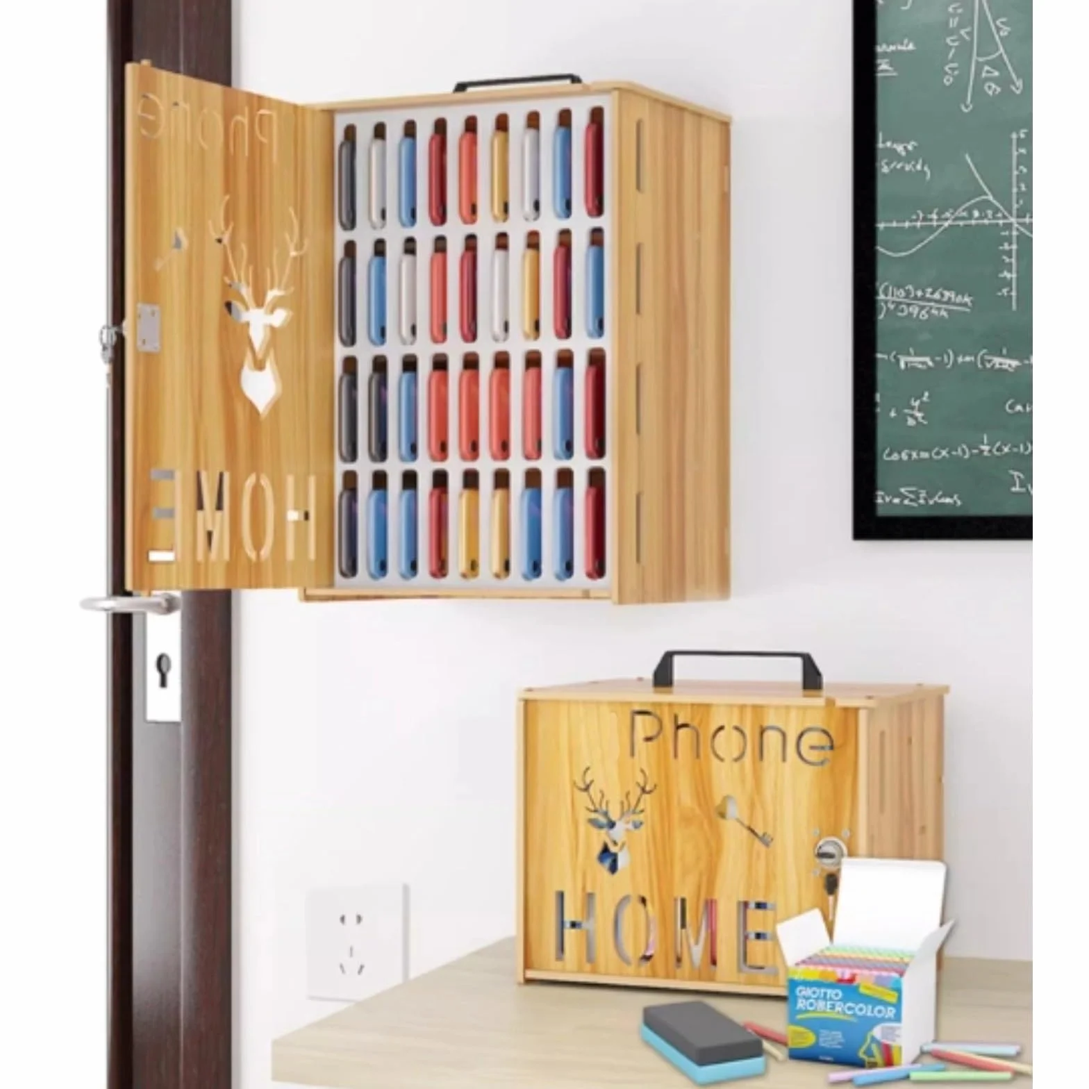 Armario para móviles 16/36 Compartimentos Madera con Cerradura para Estudiantes Empleados