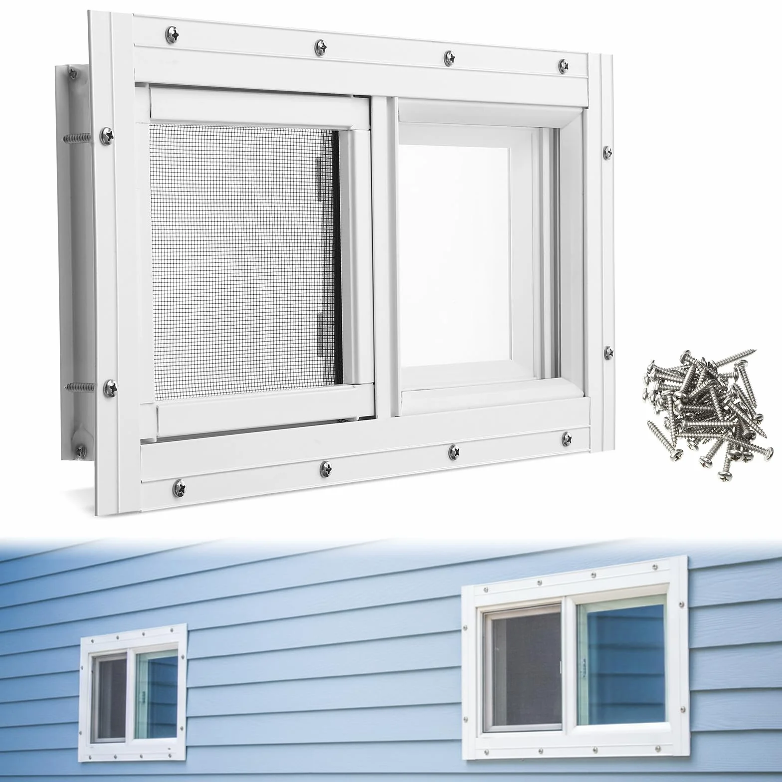 Kathfly 1 paquete de ventana de sótano para el hogar de 40,6 x 20,3 cm, mini ventanas de sótano de repuesto con malla de vidrio y tornillos para cobertizos y graneros del hogar