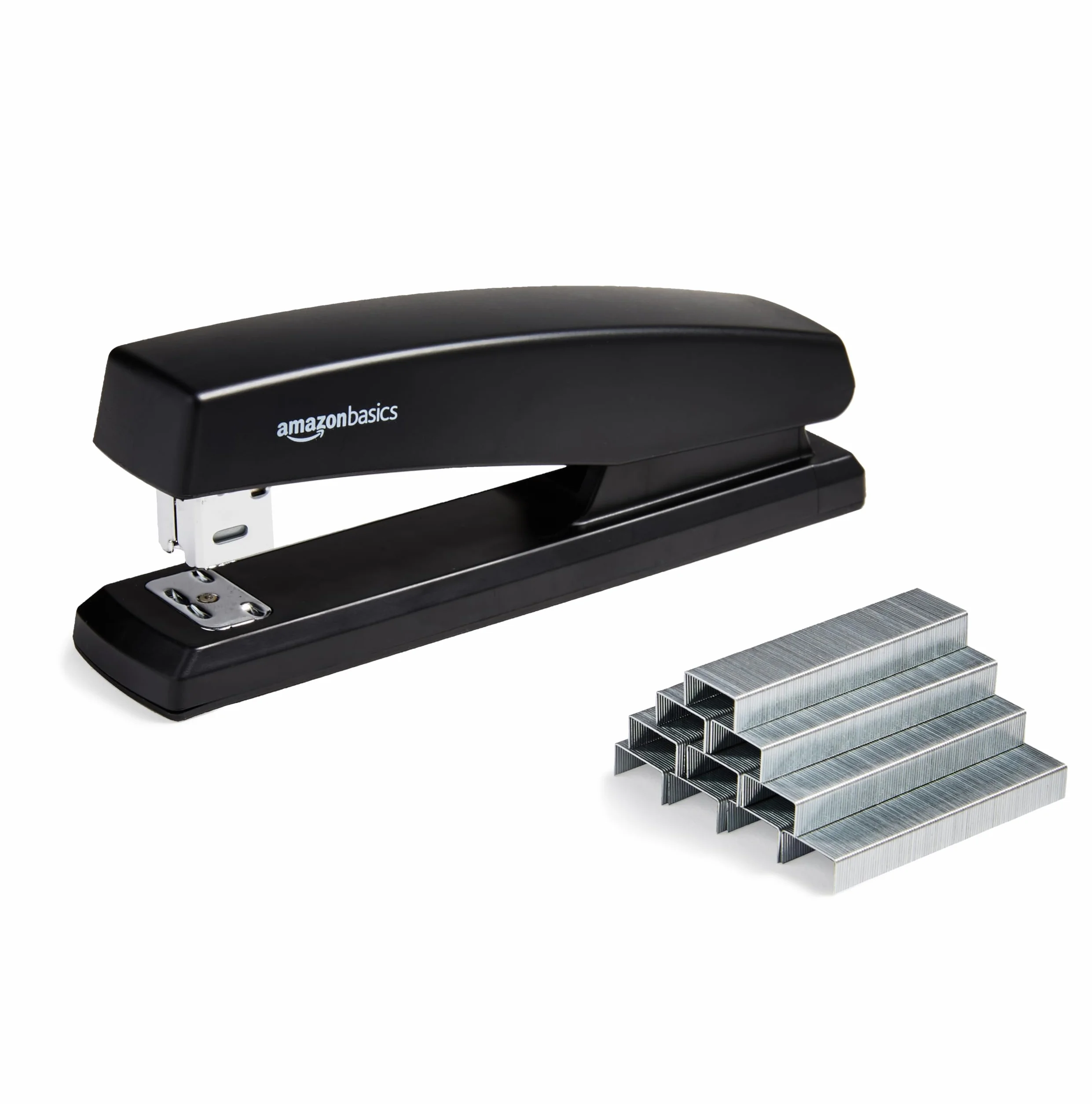 Amazon Basics Grapadora 1000 Grapas, 25 Hojas, Base Goma Antideslizante, Negro
