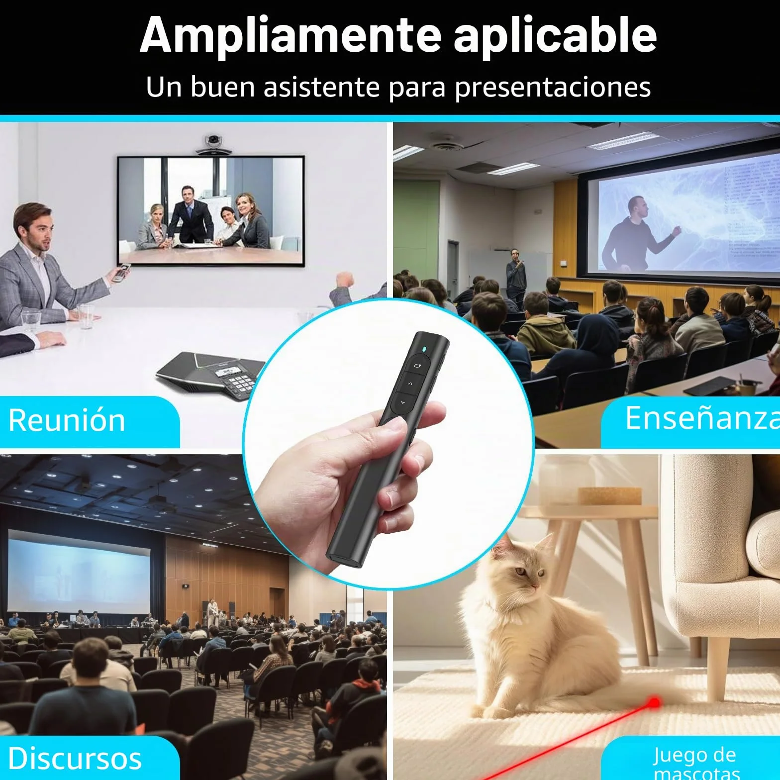 elzle Presentador Inalámbrico para PowerPoint, Control Remoto con de Hipervínculo y Regulador de Volumen, Compatible con Mac, PC y Portátiles, para Reuniones y Conferencias - Negro