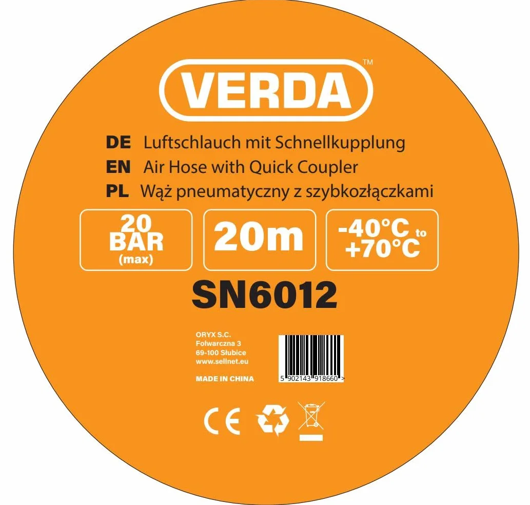 Manguera de aire comprimido, 20 m, 1/4 pulgadas, PVC, aire comprimido, 10 x 17 mm, manguera de 20 bares con acoplamiento rápido, manguera de aire para compresor, aire comprimido, resistente y flexible