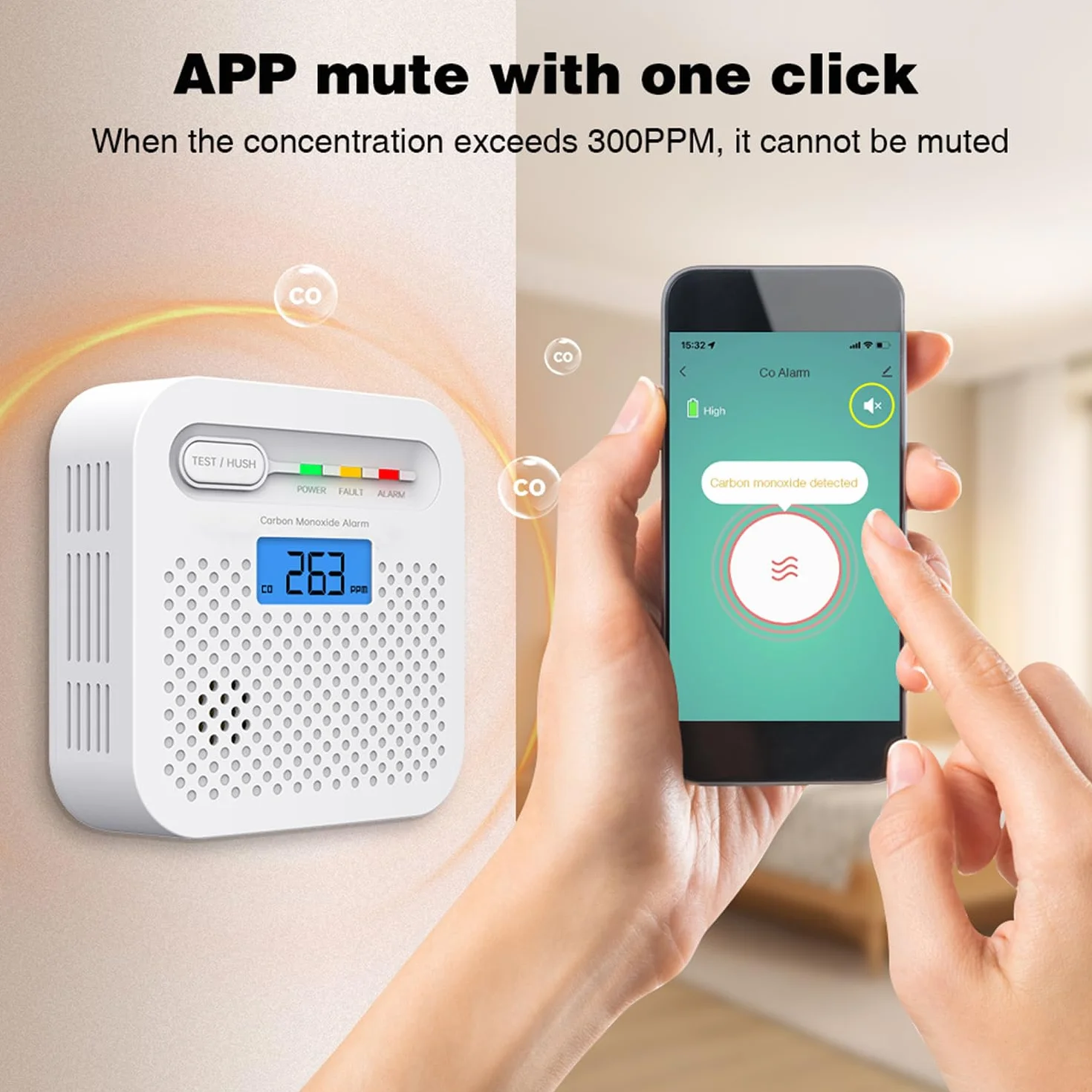 Detector de Monóxido de Carbono Inteligente WiFi 10 Anos de bateria,notificaciones Push en Tiempo Real a través de la aplicación de Seguridad Tuya y SmartLife, Pantalla LCD Digital, para el hogar
