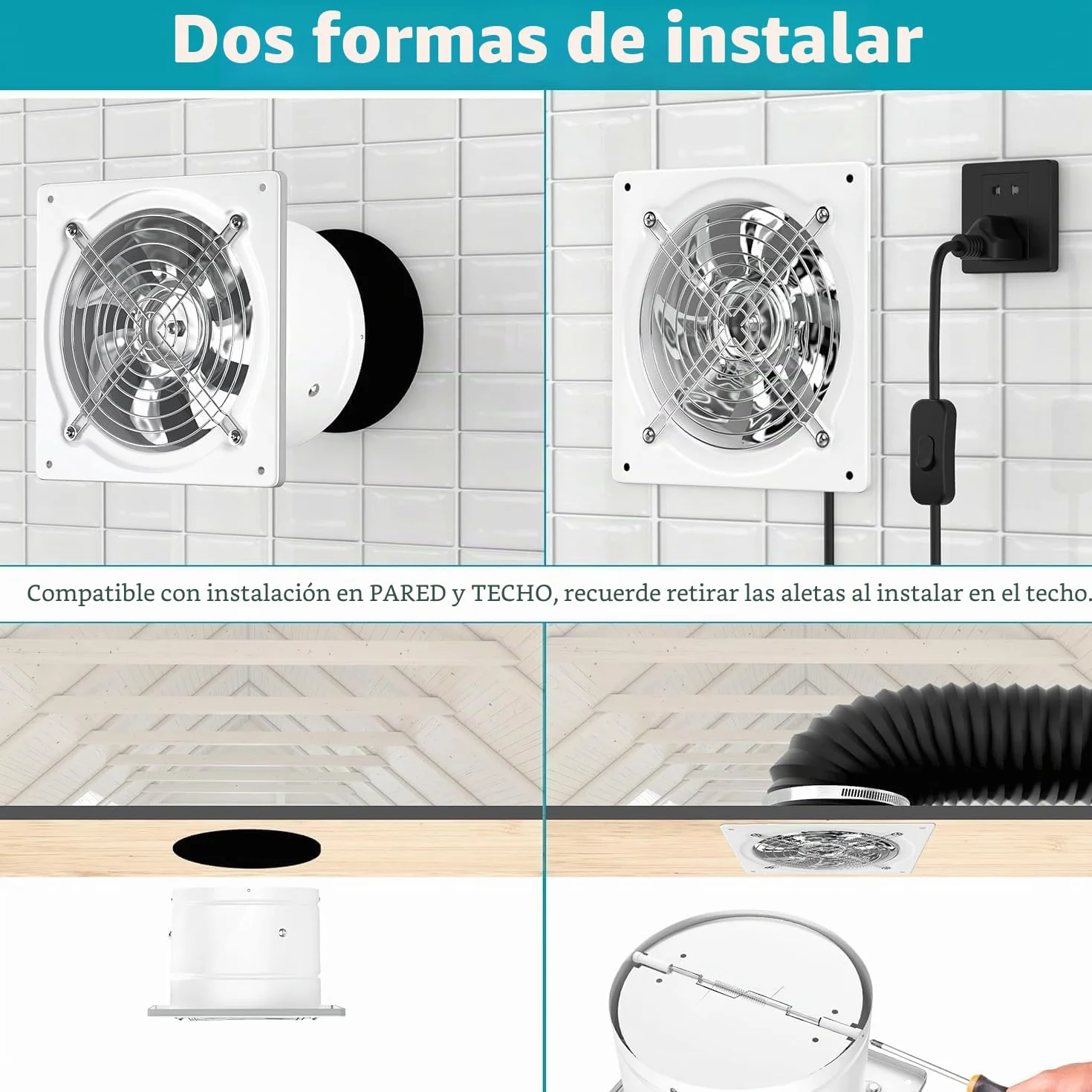 Tyenaza Ventilador Axial de 40W, Ventilador Extractor de Aire Silencioso, 150 mm Extractor Ventilador Extractor de Aire, para Techo y Pared, para Hogar BañO Cocina Garaje VentilacióN(Blanco Crema)