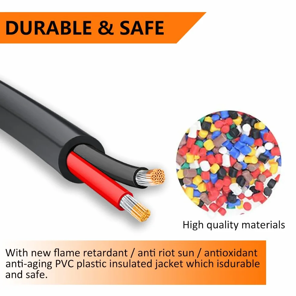 Cable eléctrico de calibre 18, 2 conductores, cable trenzado negro de bajo voltaje 18/2 de 100 pies, funda de PVC, cable de alimentación de extensión flexible para lámpara LED, automoción