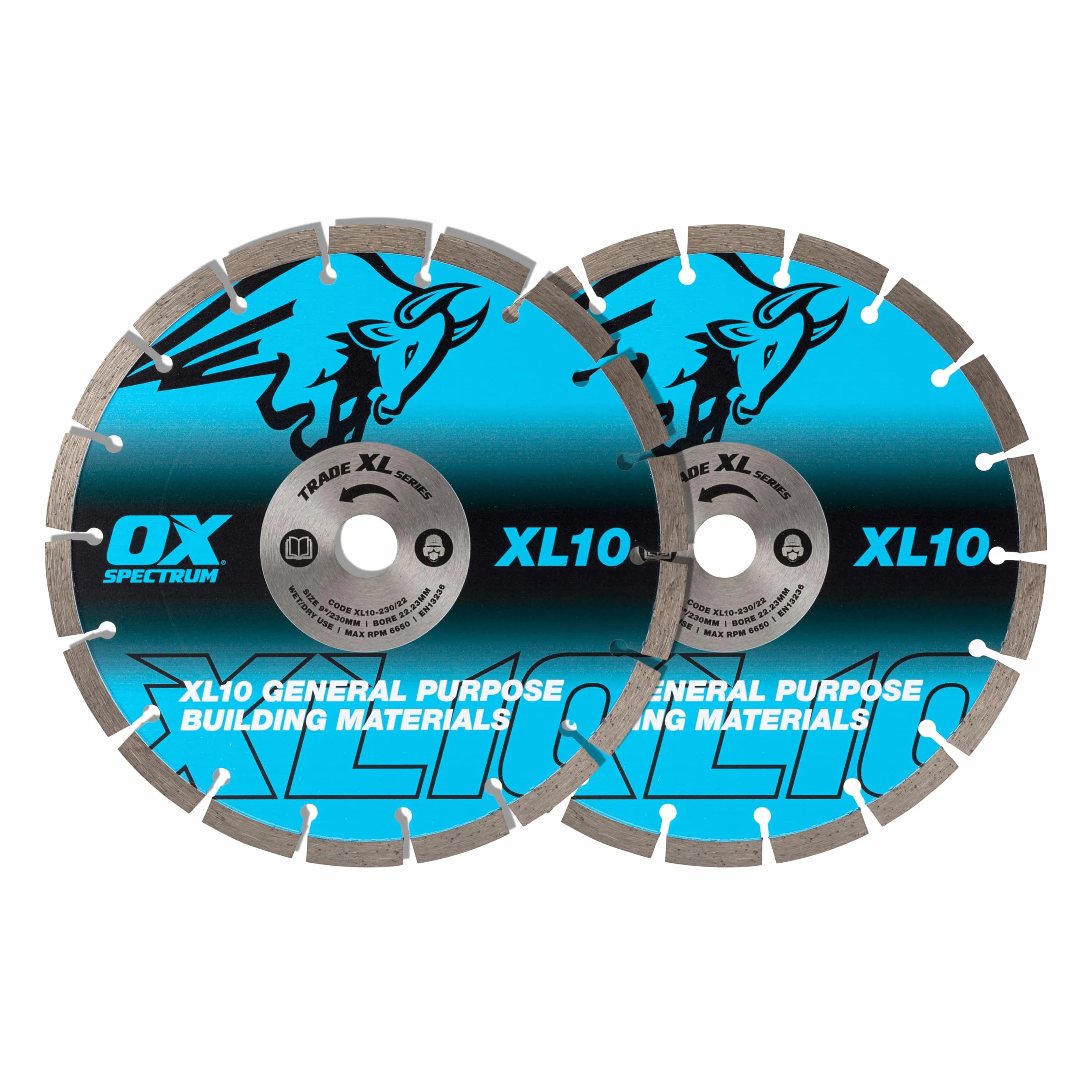 OX Trade XL-10 - Hoja de diamante segmentada, 2 unidades, uso general, 230 mm x 22,23 mm