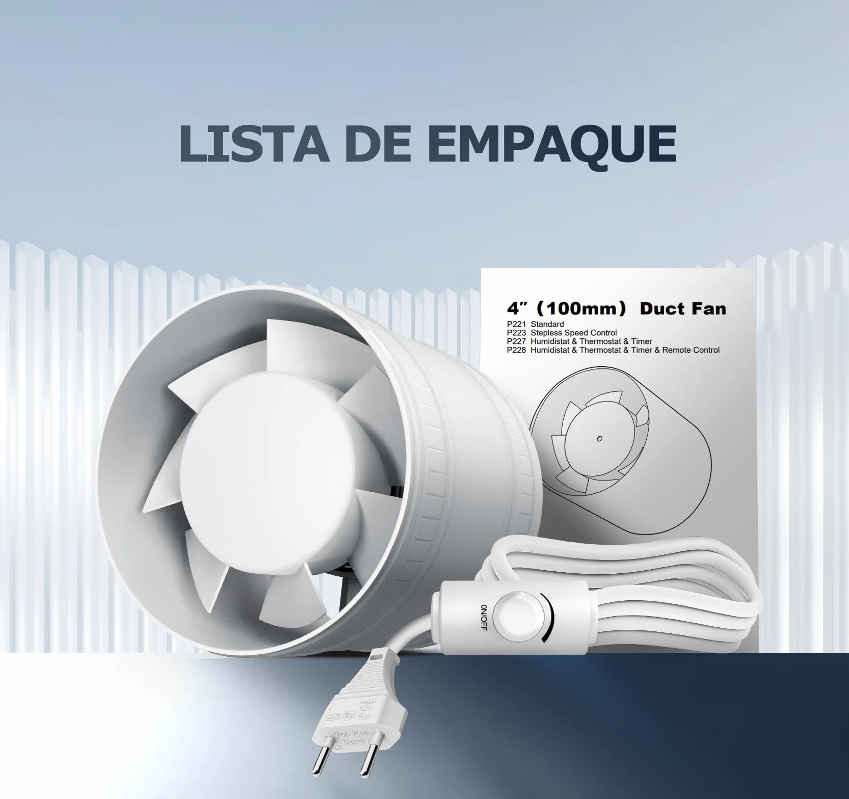 Extractor de Aire en Línea 100 mm Velocidad Ajustable Protección Sobrecalentamiento