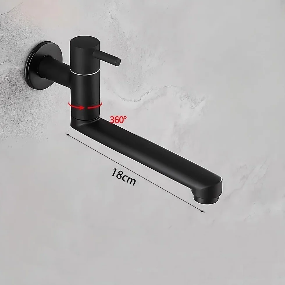 HomeLava Grifo de cocina para montaje en pared, solo agua fría, grifo de pared con caño giratorio 360, largo 18 cm, acero inoxidable negro