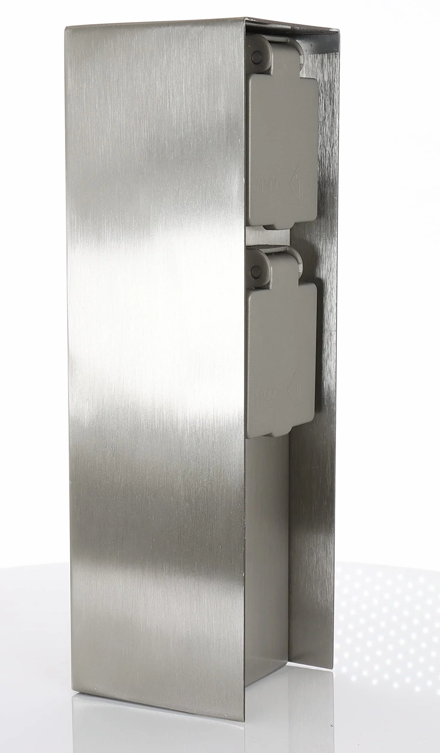 BOLD Orio 19004 Toma de Corriente de Exterior para jardín (Columna de Toma de Corriente) con Clavija de 2 Posiciones en Acero Inoxidable (IP44EnergyPillar | hasta 3680Watt | Angular | 23x7x7cm)