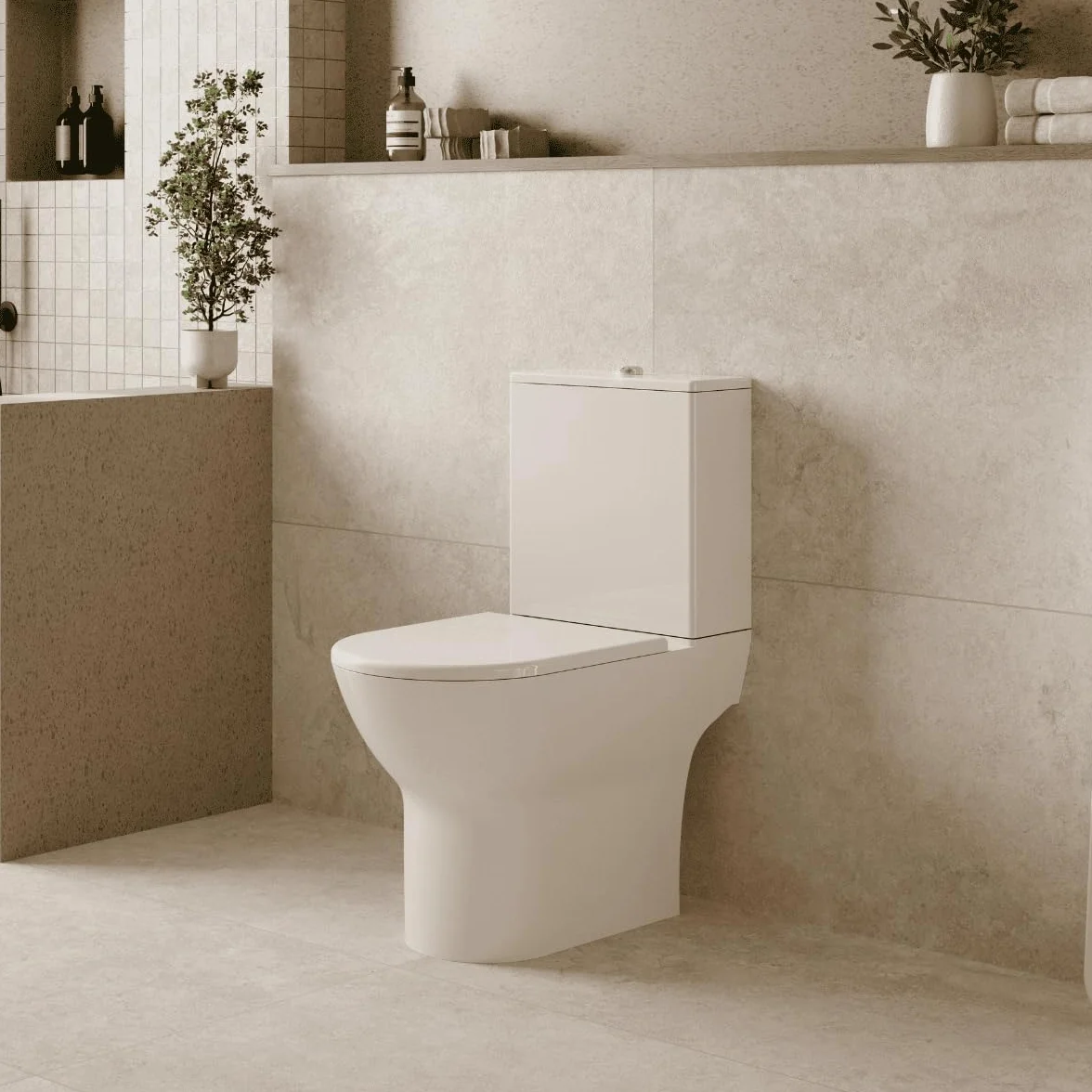 Wc Inodoro Completo Redondo con Sistema Rimless | Wc Completo Fondo reducido con Salida Dual y Asiento Amortiguado