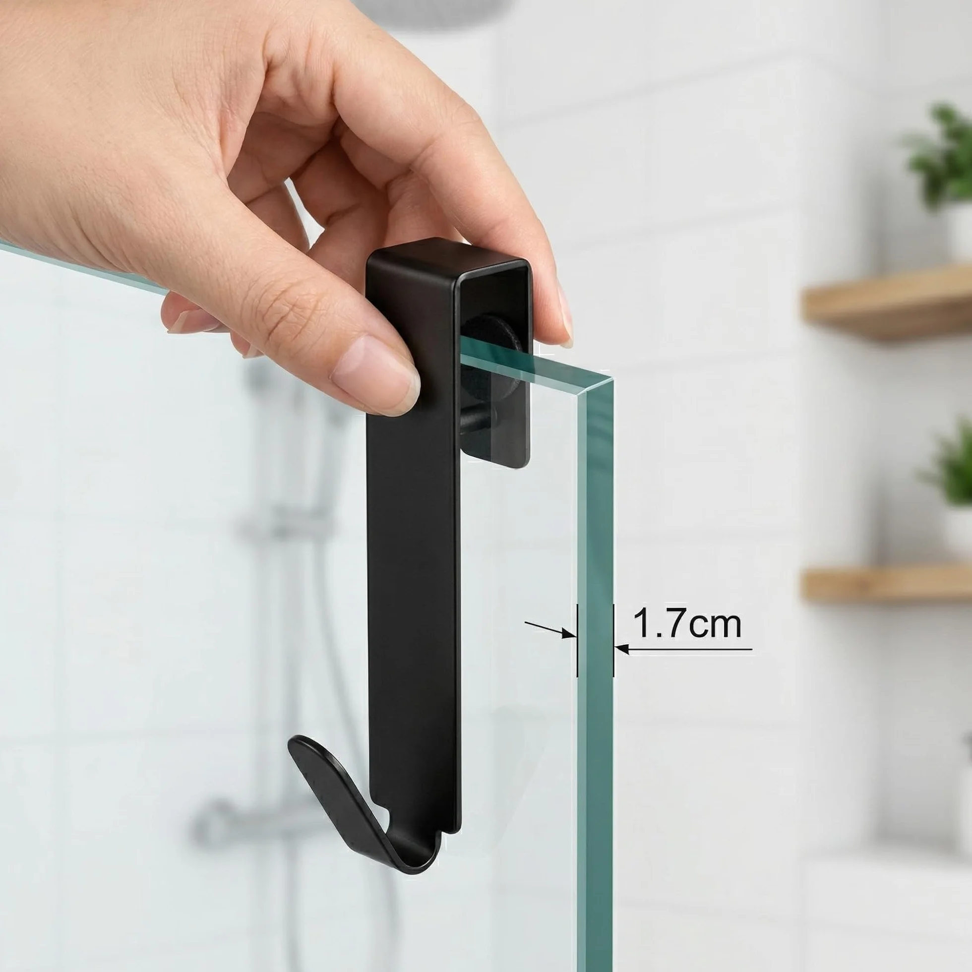 2 Piezas Gancho de DuchaNegros, Ganchos para Mampara de Ducha de Acero Inoxidable, Ganchos Mampara Ducha Puerta, Perchas Baño sin Taladro para Toallas Baño, Cristales de 0,6-1,7 cm de Grosor
