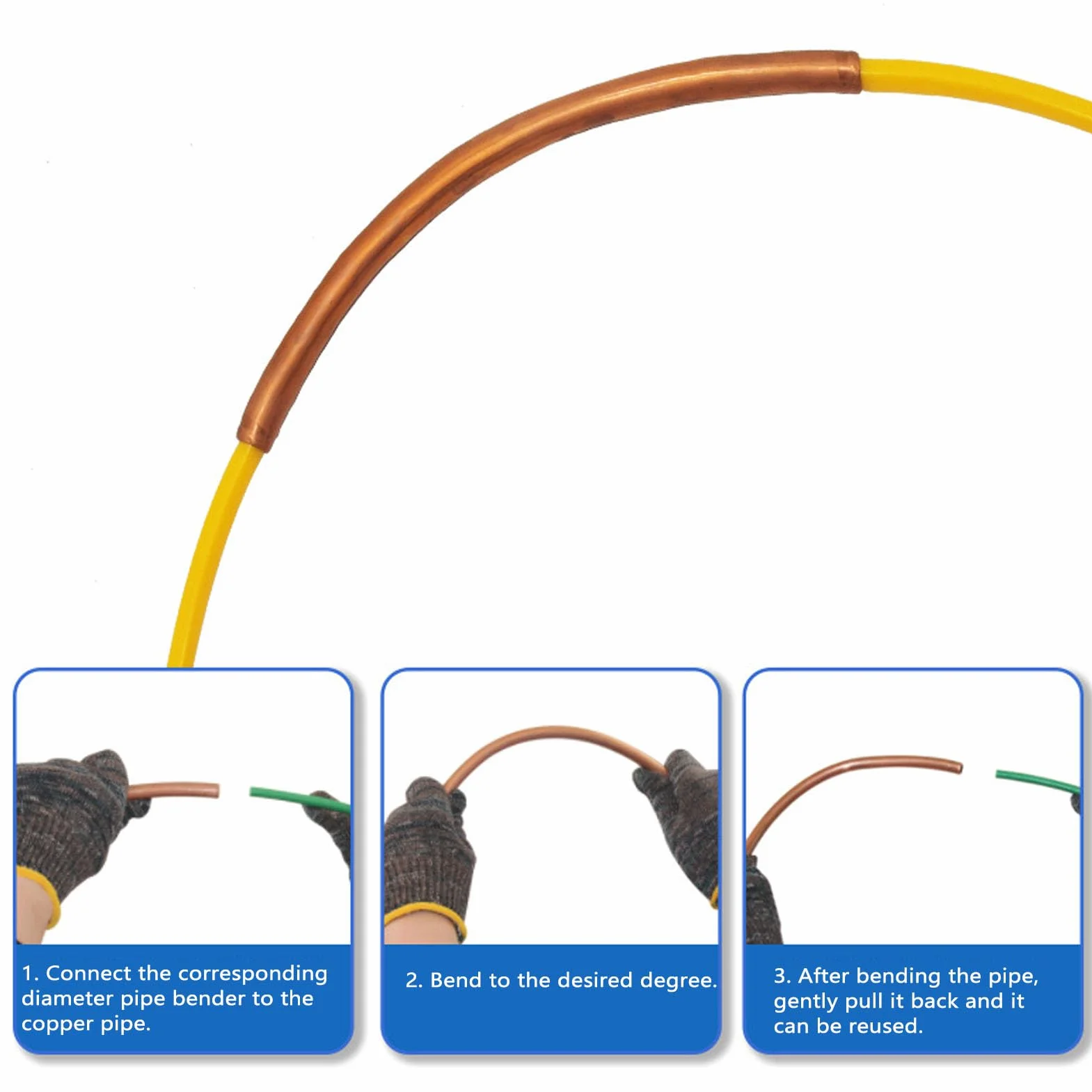 Extensión de tubo de cobre acondicionado, 4 piezas de diferentes especificaciones, doblador de tubos de cobre de CA de 4 m, plástico PE integrado, herramienta de doblado de tubos