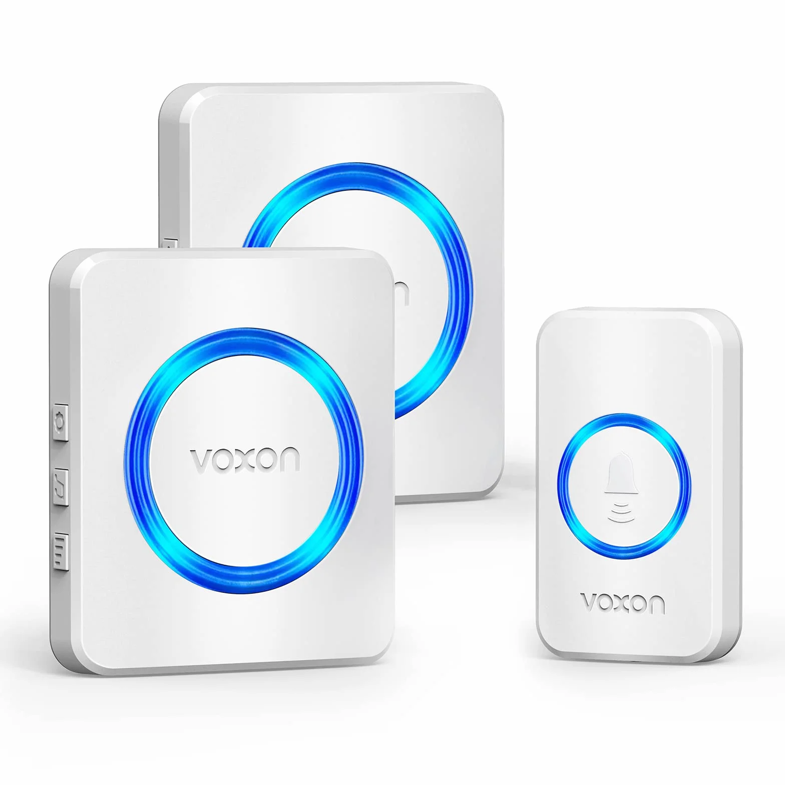 VOXON Timbre Inalámbrico, Alcance de 400m, Conjunto de Timbre con 2 Receptores, Resistente al Agua IP65 para Exteriores, Timbre de Puerta con Luz LED, 5 Niveles de Volumen, 60 Melodías