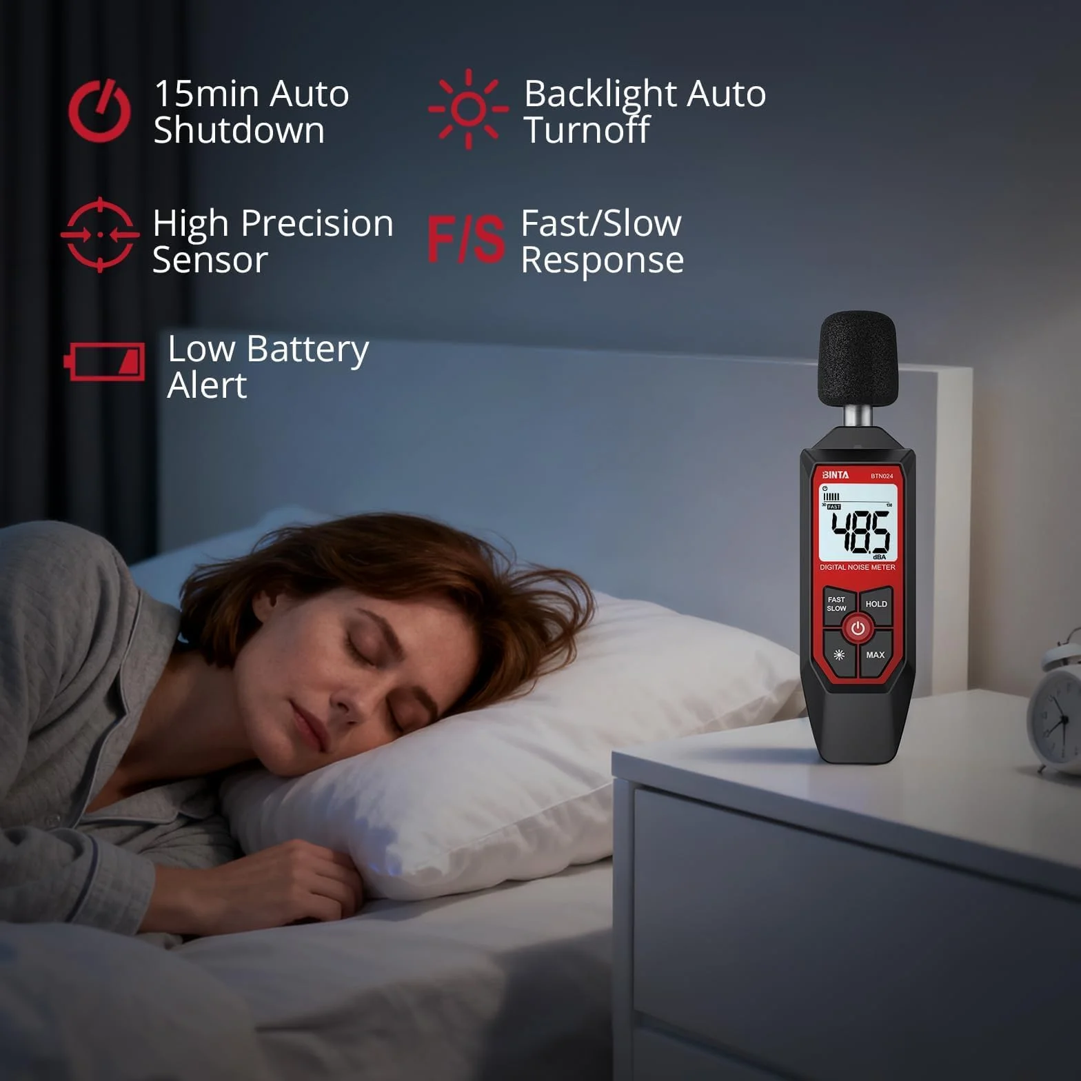 BTNTA Medidor de Decibelios Digital 30-130dB SPL Portátil Pantalla LCD