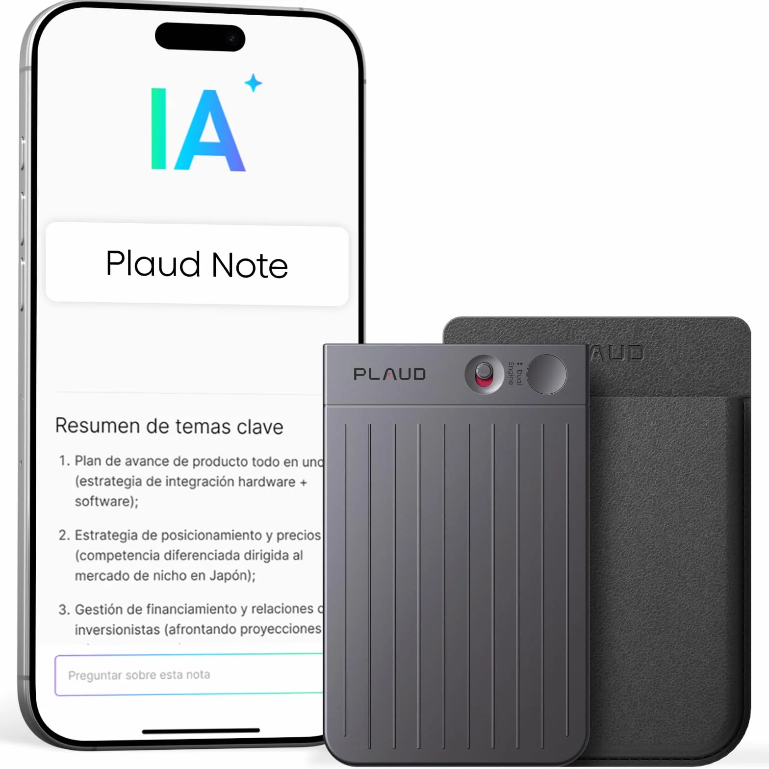 Plaud Note Grabadora de Voz IA Funda Negra Transcripción Resumen 112 Idiomas Control por App
