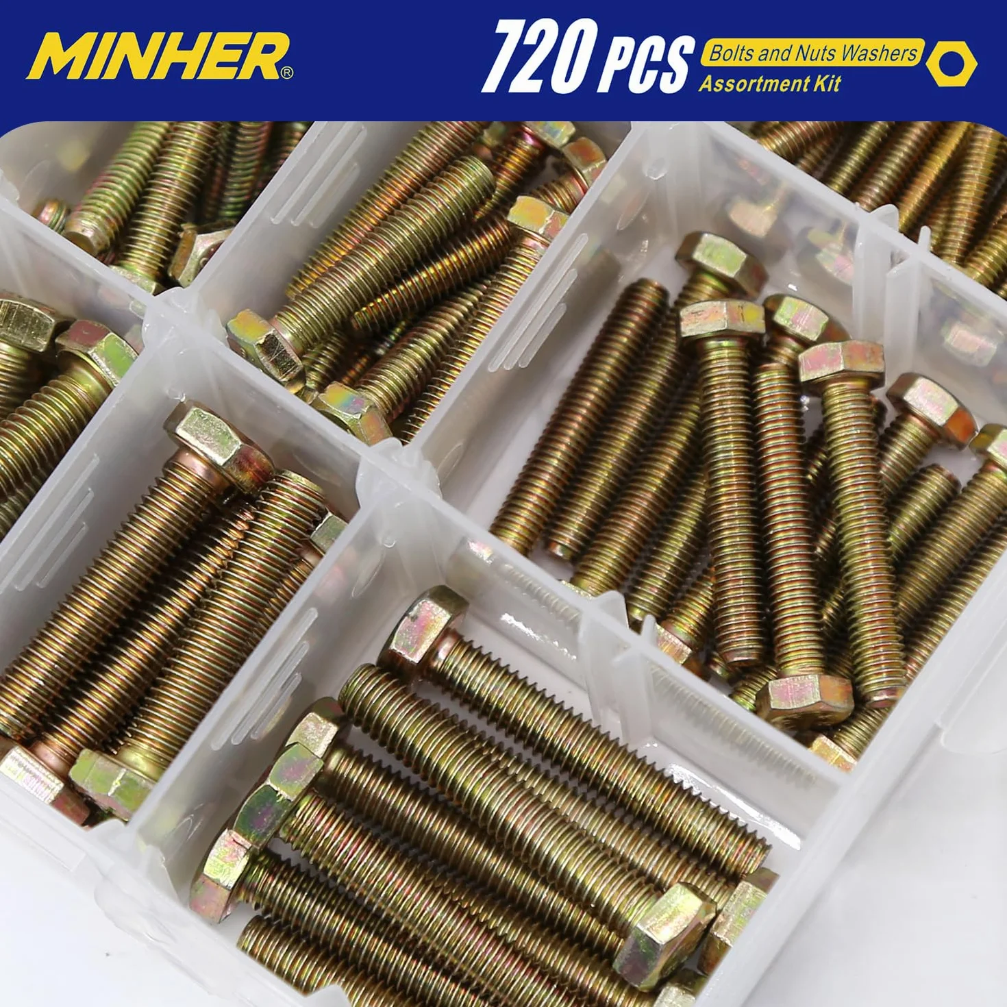 M4 M5 M6 720 Piezas de Tornillos Hexagonales y Juego de Tuercas y Arandelas, Acero Aleado Galvanizado de Grado 8,8
