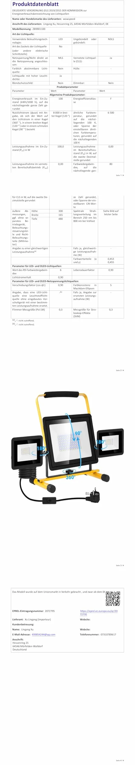 Foco de Trabajo LED 300W con Trípode Telescópico, 30000LM 6500K Foco de Trabajo LED con Enchufe Cable de 3m, Rotación de 360°, IP66 Impermeable Luz de Trabajo para Taller, Obras, Garaje