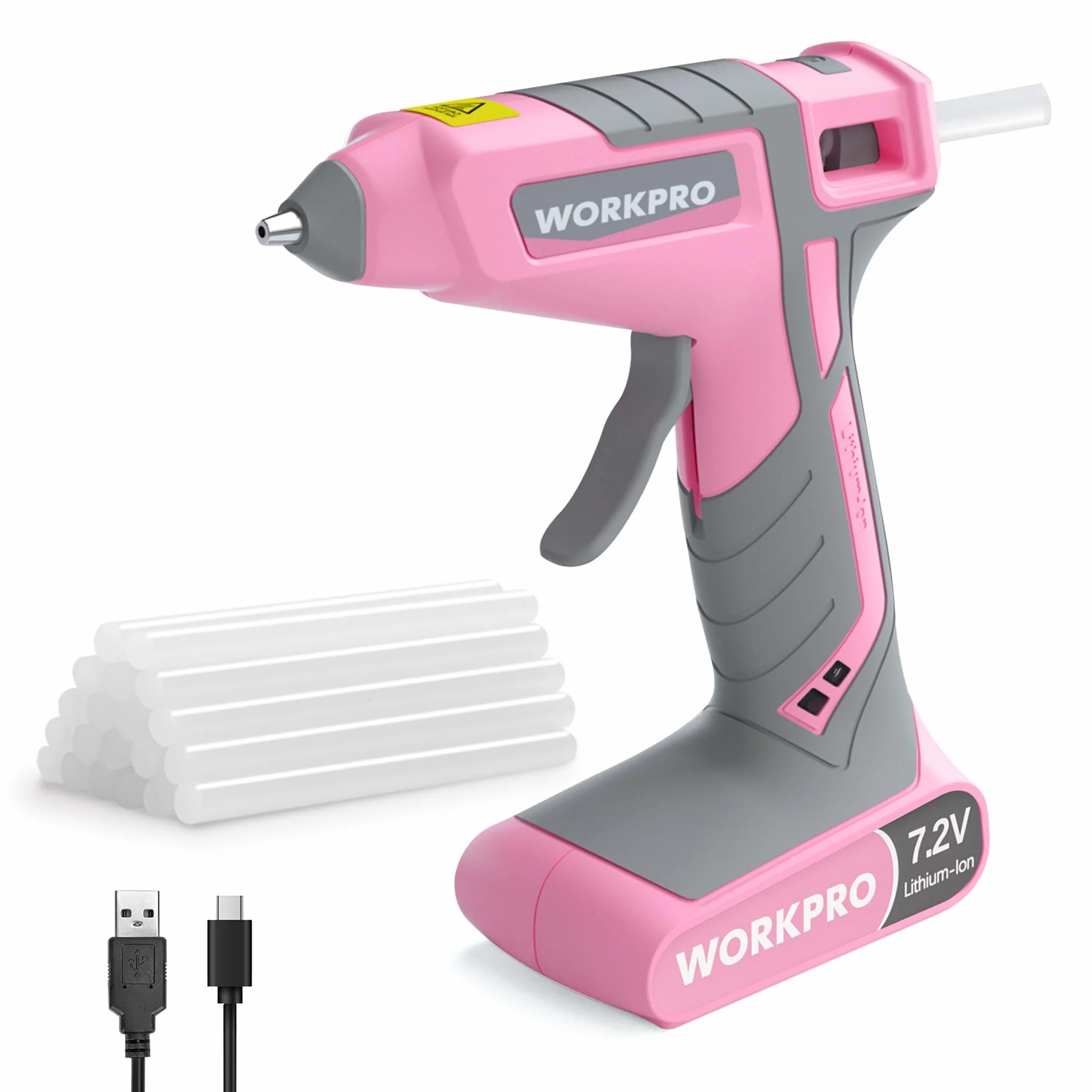 WORKPRO Pistola de Silicona 7,2 V Inalámbrica y con Cable, 20 Barras Incluidas, Calentamiento Rápido 30 s, Flujo Constante de Pegamento, Carga USB-C, para Manualidades y Reparaciones | Calentamiento Rápido en 30s con Flujo Constante para Manualidades, Rep