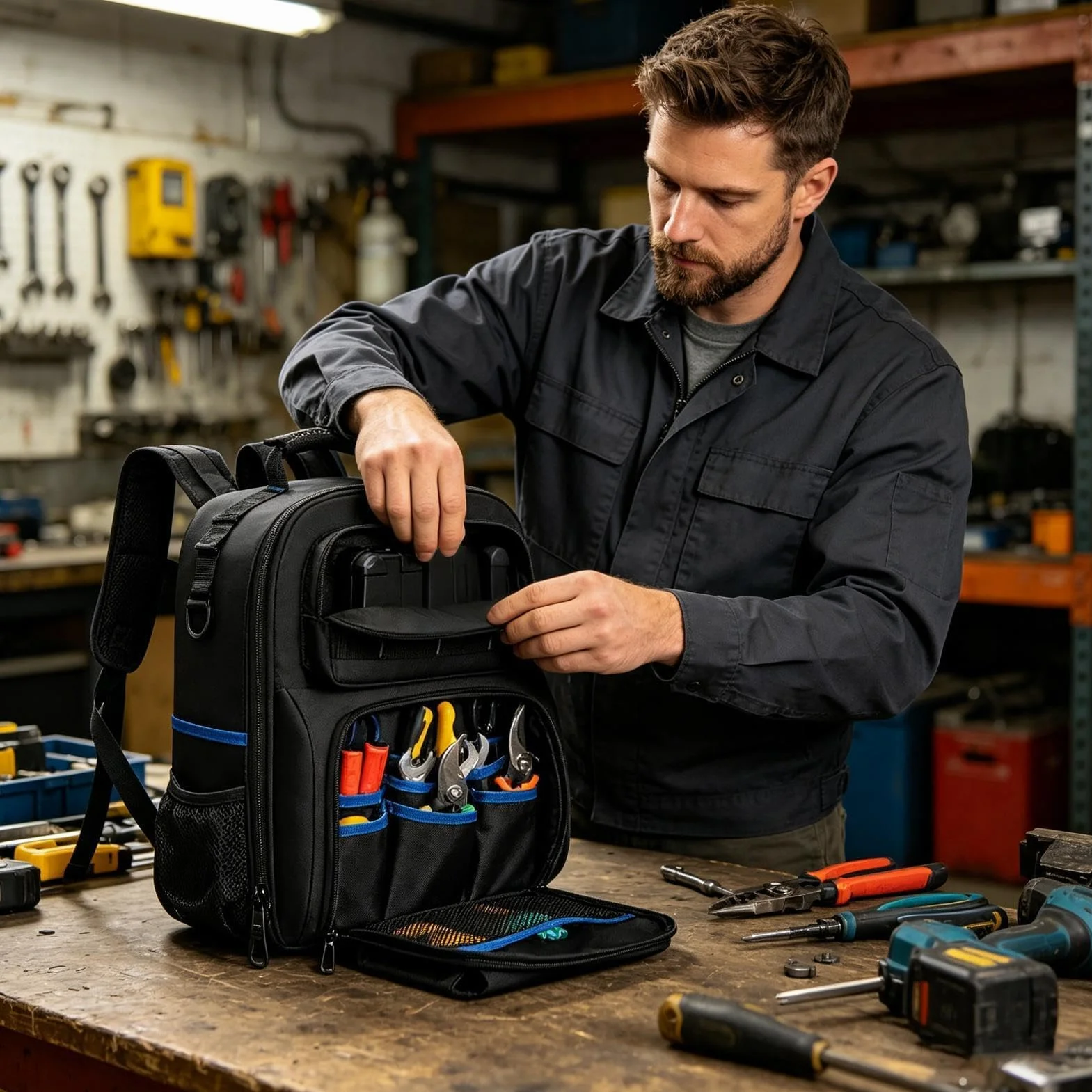Mochila Para Herramientas De Electricista | Organizador De Almacenamiento De Fondo Duro, Con Múltiples Bolsillos, Mochila Resistente, Bolsas De Herramientas, Para Técnico, Electricista