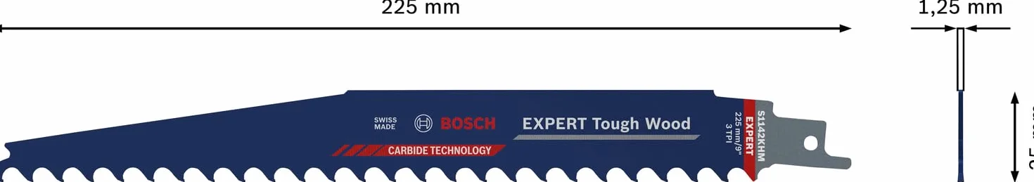 Bosch Expert Tough Wood S 1142 KHM Hoja de Sierra Sable 225 mm