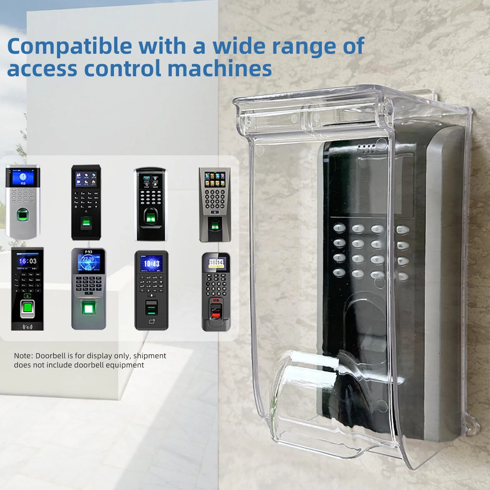 Cubierta Transparente para Timbre con Tapa abatible contra la Lluvia, protección contra la Intemperie, Cubierta de Control de Acceso con Huellas Dactilares, Compatible con Timbre con Video/b