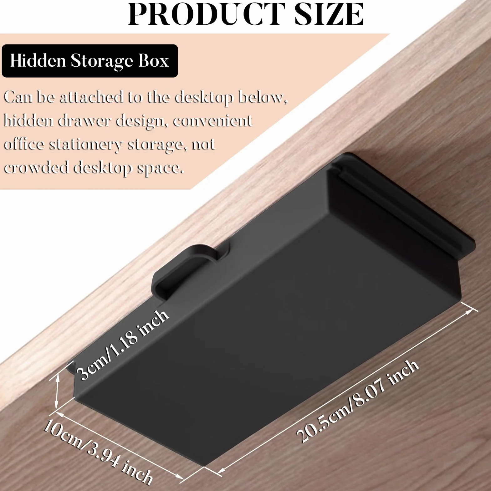 Caja Organizadora para Debajo del Escritorio, Cajón Autoadhesivo de Plástico, Gran Capacidad, Negro
