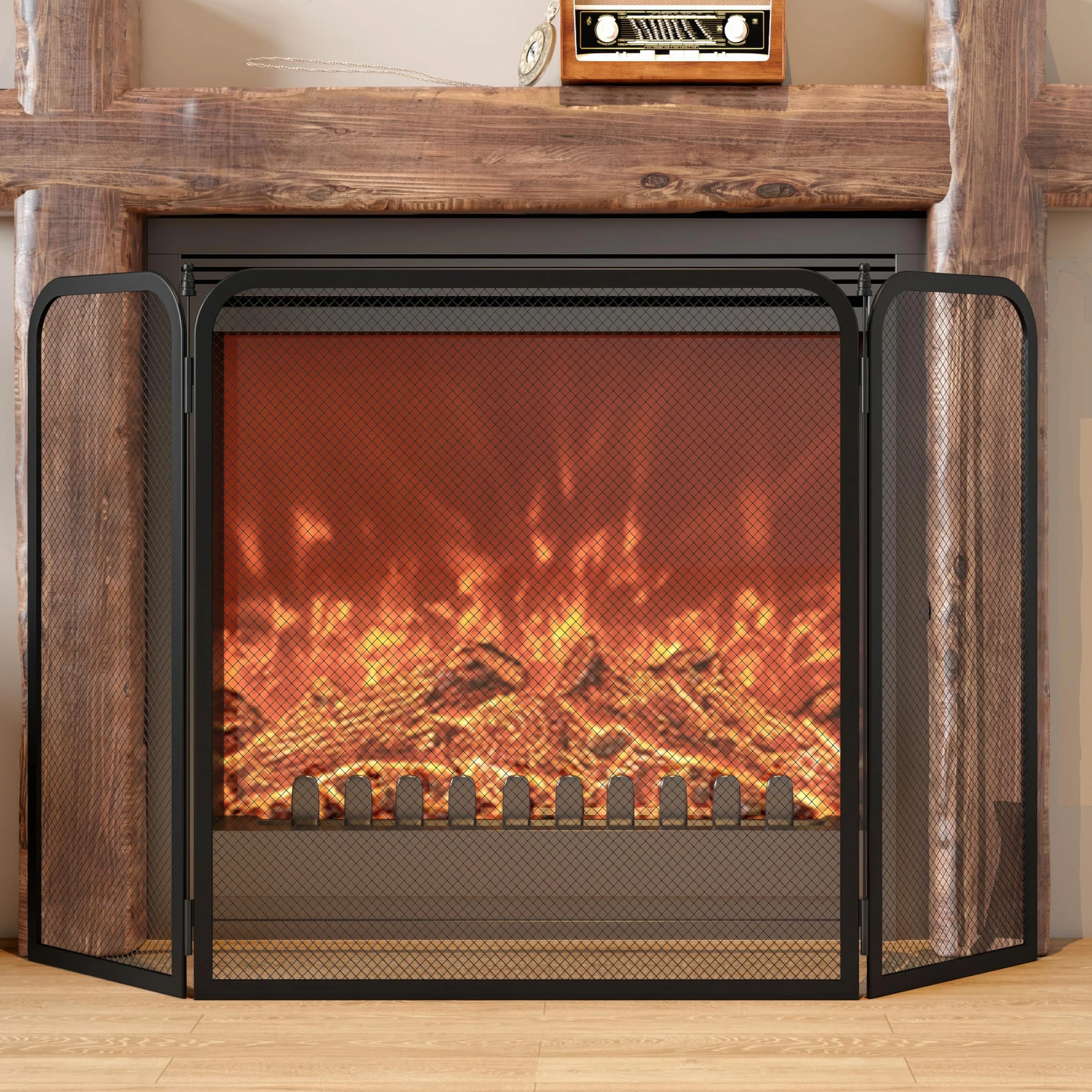 Kinson - Protector de chimenea negro – 96,5 x 53 cm – Protector contra incendios de seguridad para quemadores de leña, quemadores de troncos e incendios abiertos – Protector de seguridad para bebés