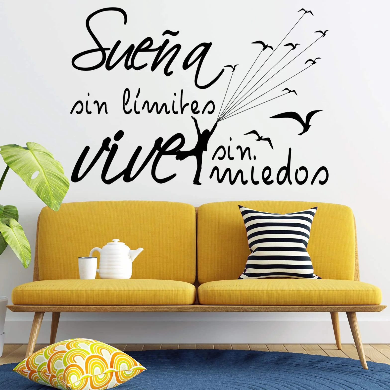 Vinilos de pared decorativo con frase decorativa motivadora "SUEÑA SIN MIEDOS VIVE SIN.." Pegatinas decorativas pared. Decoración casa Docliick DC-19150