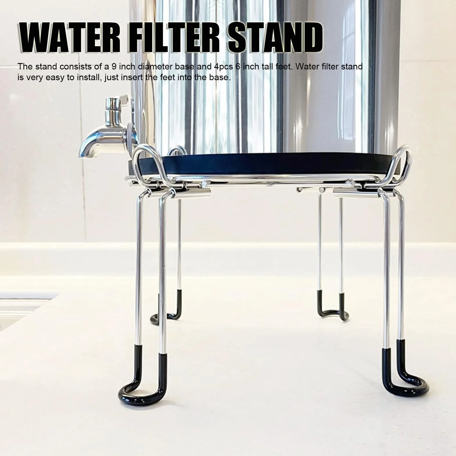 Soporte para Filtro de Agua de Acero Inoxidable, 6 Pulgadas de Alto, Se Adapta a Sistemas de Gravedad Media, Excelente Soporte de Repuesto y Acceso Conveniente