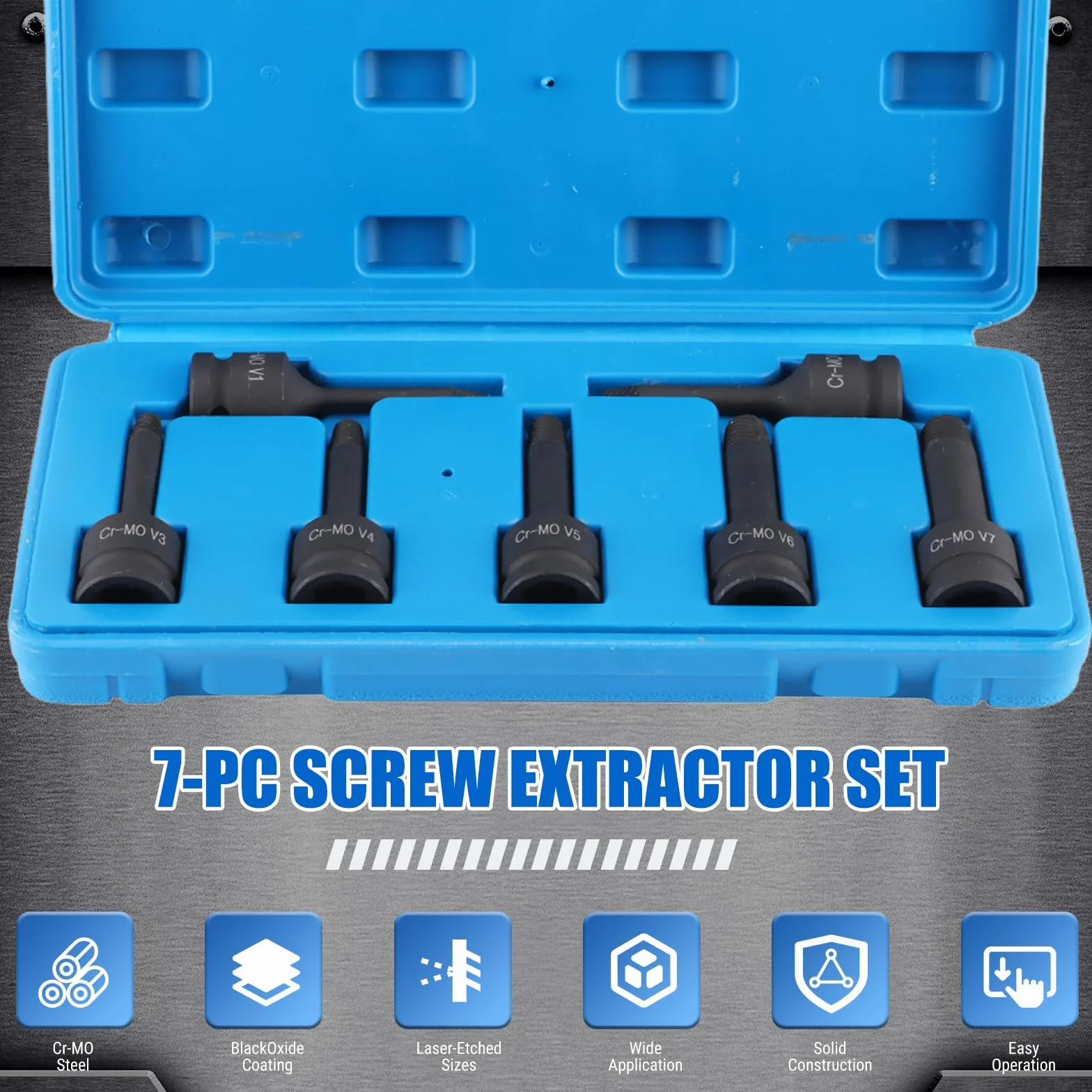 Kit extractor de roscas dañadas 7 unids/set 1/2 pulg. 12,5 mm Cabeza cuadrada Extractor de pernos dañados Deslizamiento de rosca Perno roto Herramienta de extracción fácil