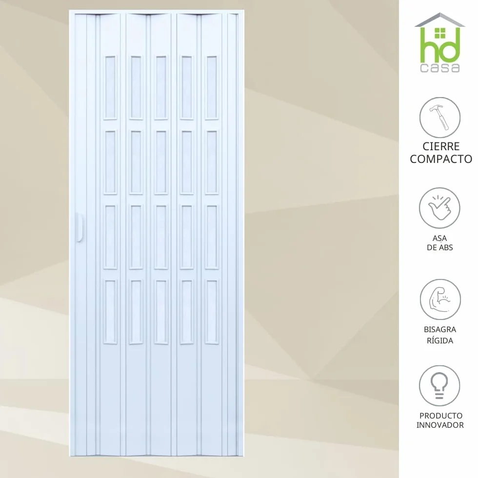 HDcasa Puerta plegable Extra Standard, PVC con cristal transparente, reversible y regulable en altura longitud, para montaje propio, fabricada Italia, decoración del hogar, blanca, 82 x 210 cm