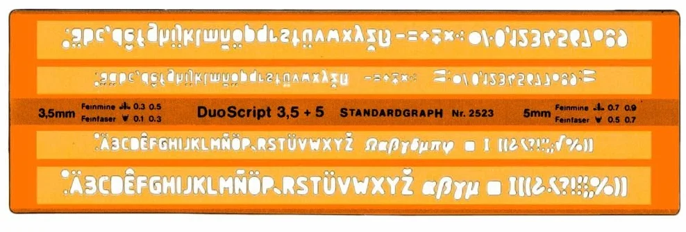 Plantilla de escritura 3,5 + 5 mm para mina fina 0,3; 0,5 fibra fina 0,1; 0,3