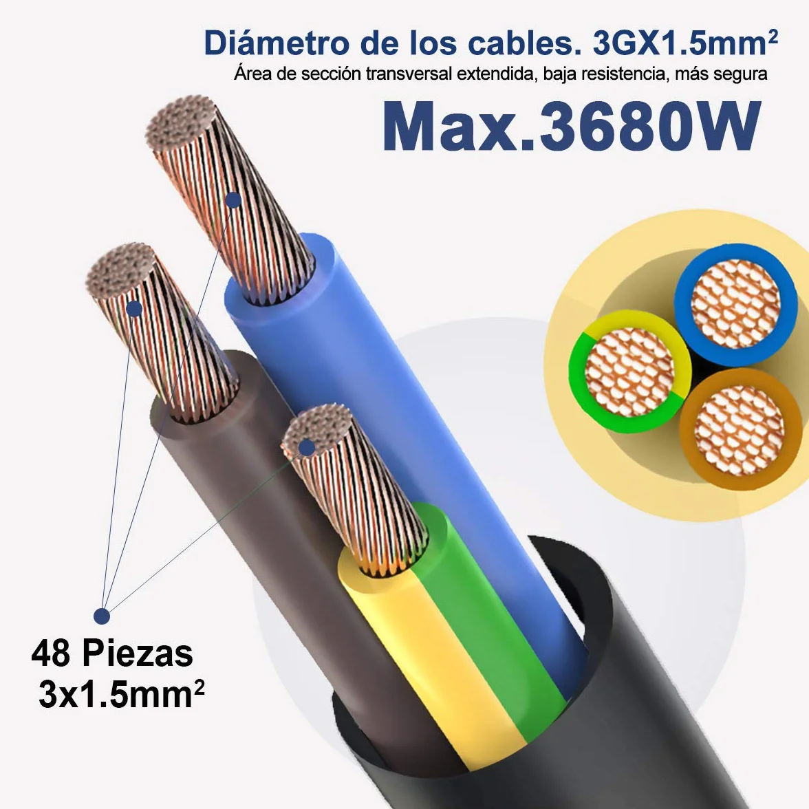 ExtraStar Cable de alimentación de bobina enrollable de 20 metros y 4 enchufes (2P+T) (20M) …