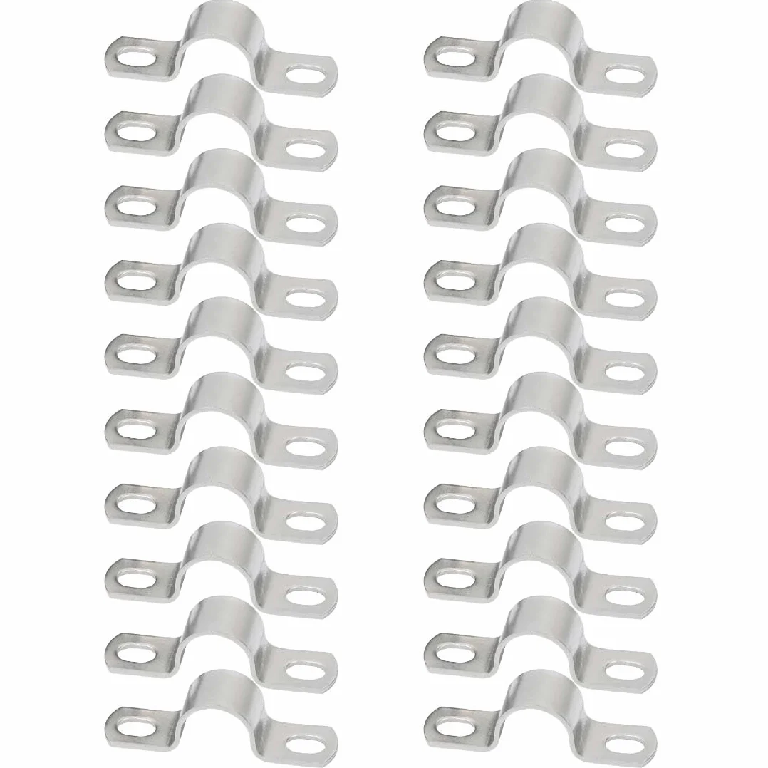 20 Piezas Mordazas Para Tuberías, Abrazaderas Para Cables 2 Agujeros Pared, Sujeta Alambres Red Eléctrica, Diámetro Interno 10 Mm Color Plata