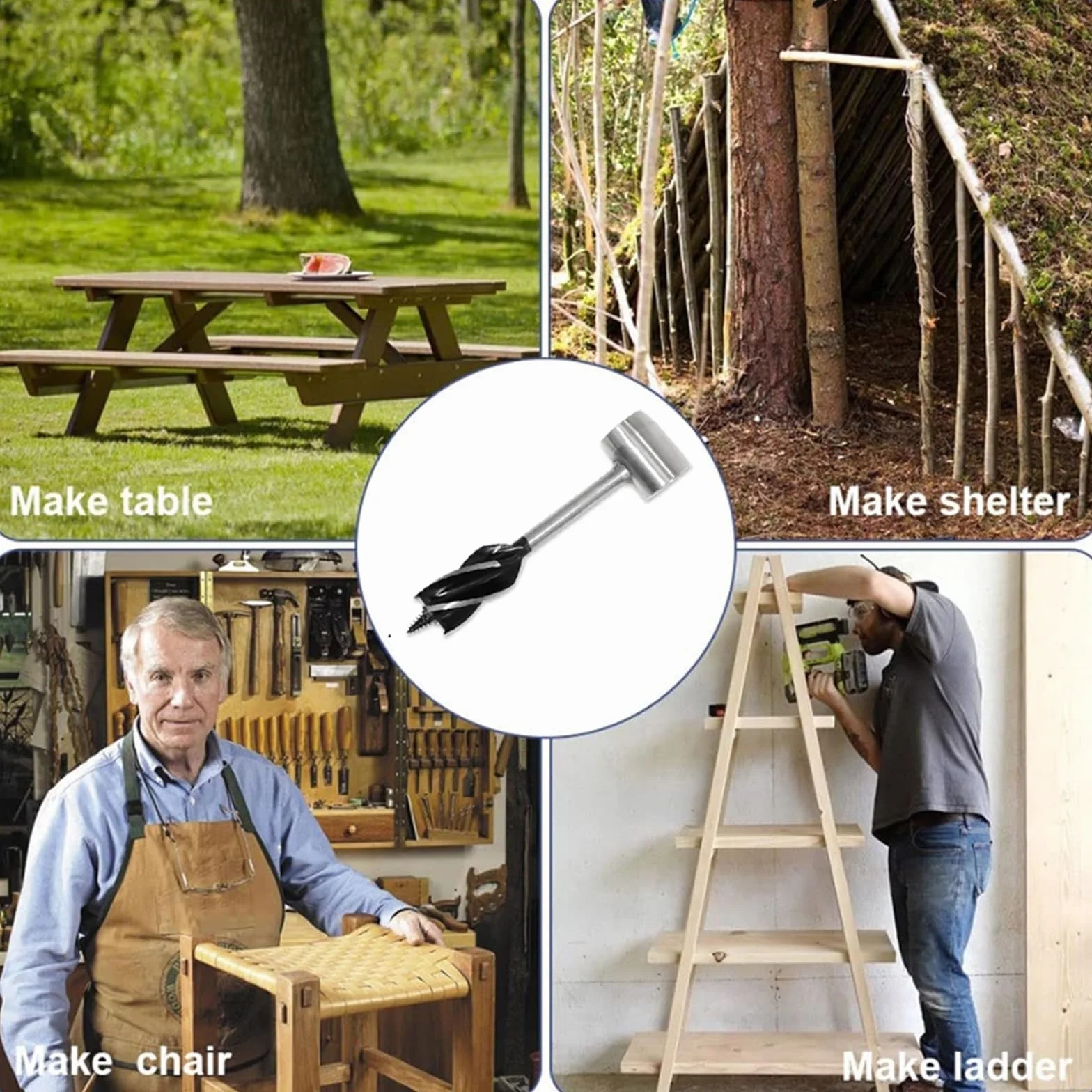 Bushcraft - Taladro manual para madera, herramienta de taladro manual para carpintería, herramienta de supervivencia para acampar y desierto