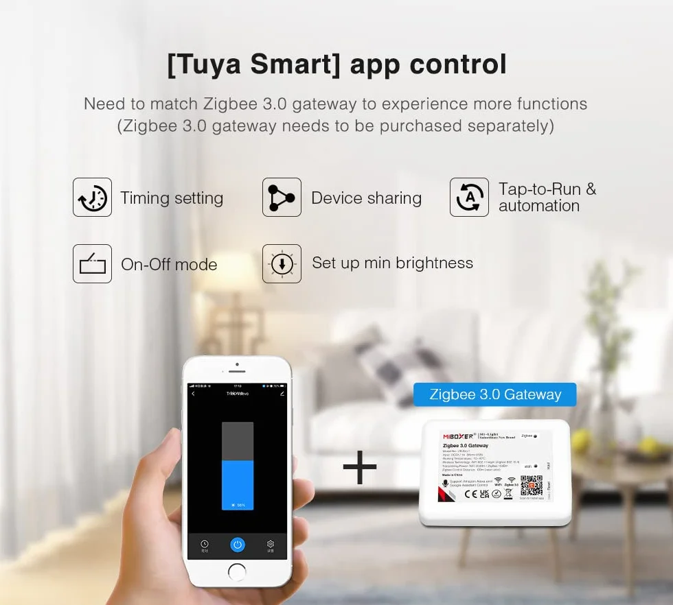LIGHTEU®, Miboxer Zigbee3.0 y 2.4GHz Push AC 100-240V Triac Dimmer para Lámparas y Focos Regulables, TRI-C1ZR