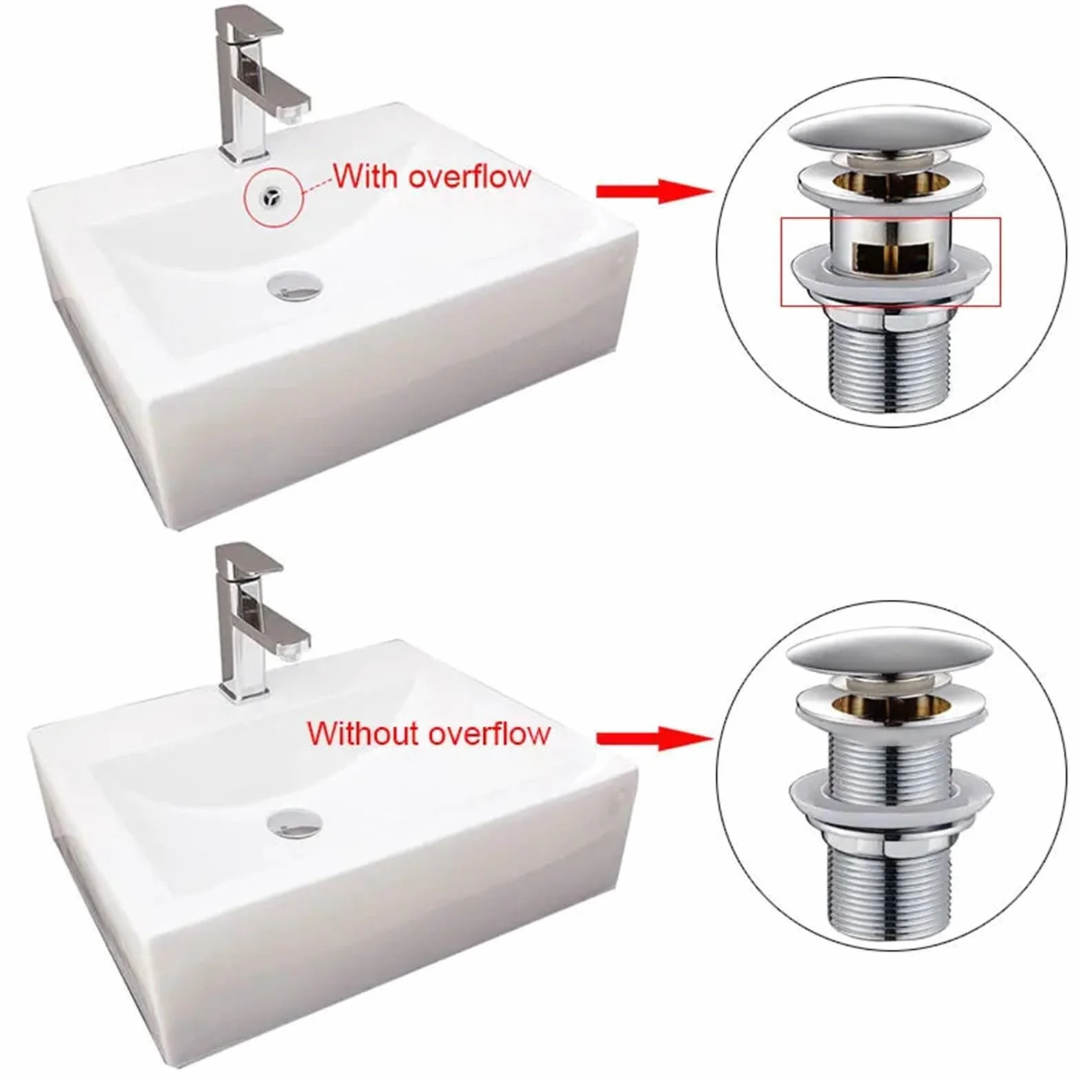 Tapón de drenaje emergente for lavabo baño con sifón y rebosadero, kit desagüe for fregadero Para Lavabo De Baño y Lavabo(Without overflow)