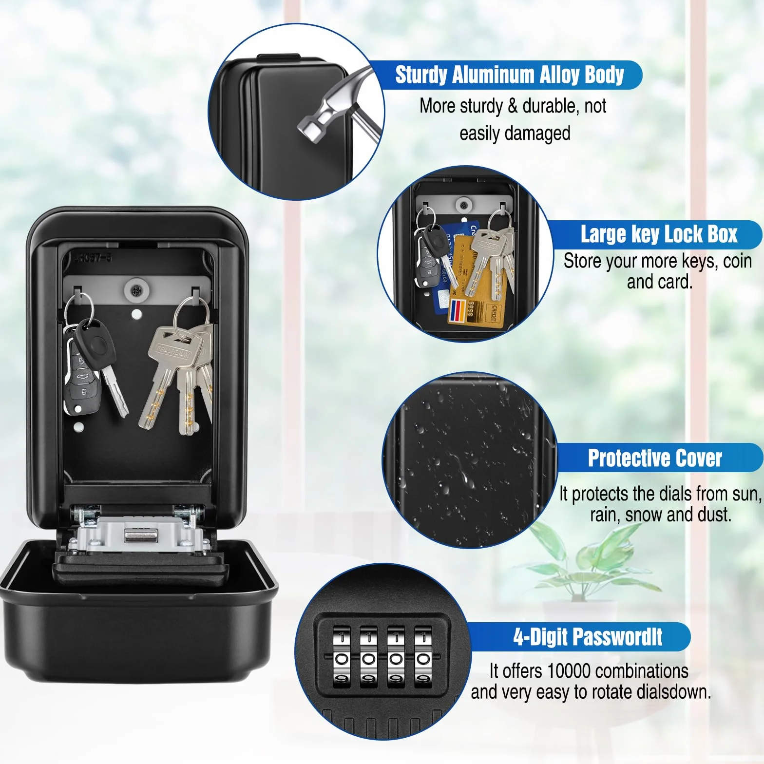 Caja Llaves con Codigo, Grande Caja Fuerte para Llave 4 Dígitos Caja Seguridad Llaves Exterior Impermeable Caja Llaves Pared Antióxido Guarda Llaves Combinacion para Hogar Garaje Oficina