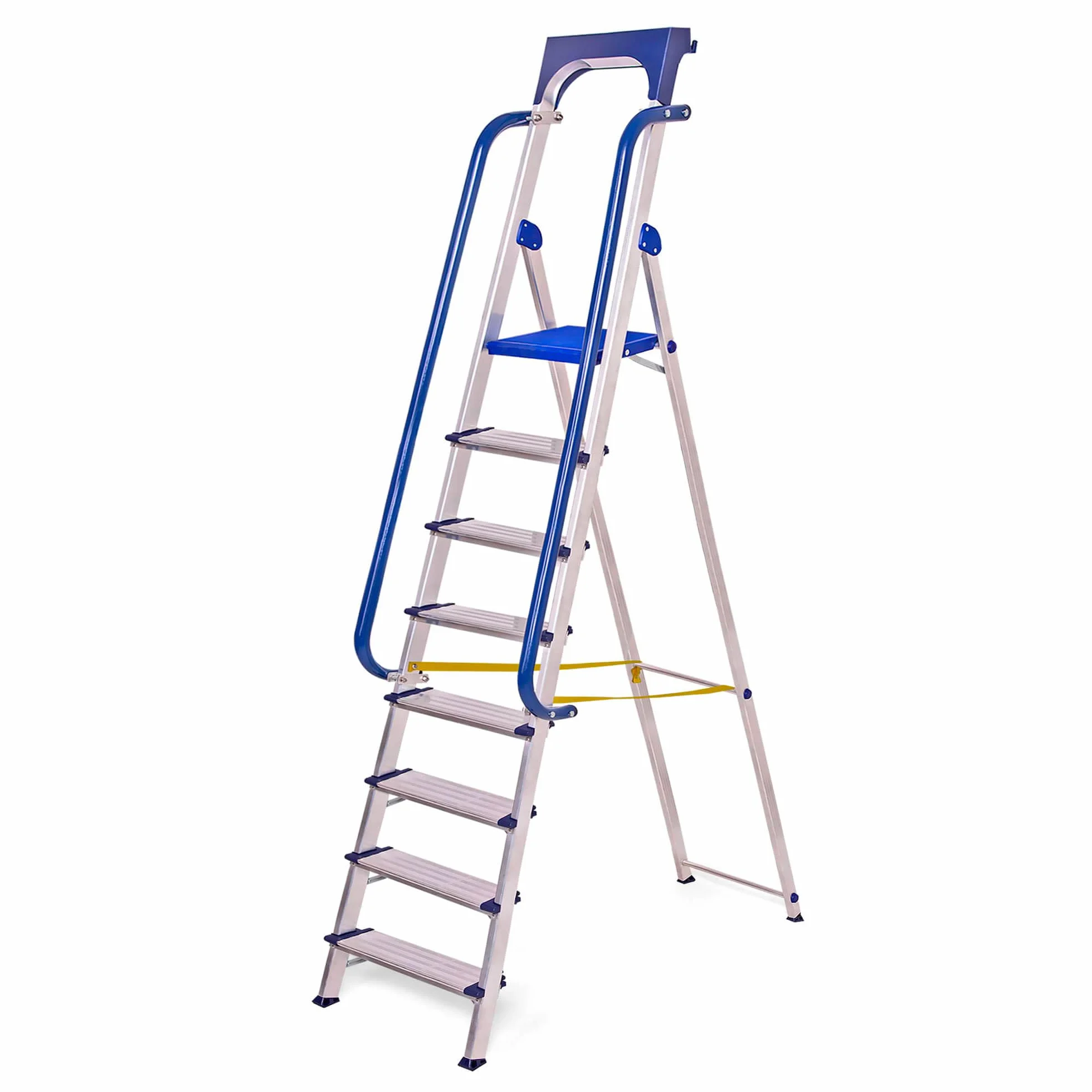 HOSTRÖM Escalera de Tijera de 8 peldaños Secure Pro, Aluminio Reforzado, Segura con barandillas, Bandeja portaherramientas, Altura de Plataforma 182 cm, garantía de 5 años