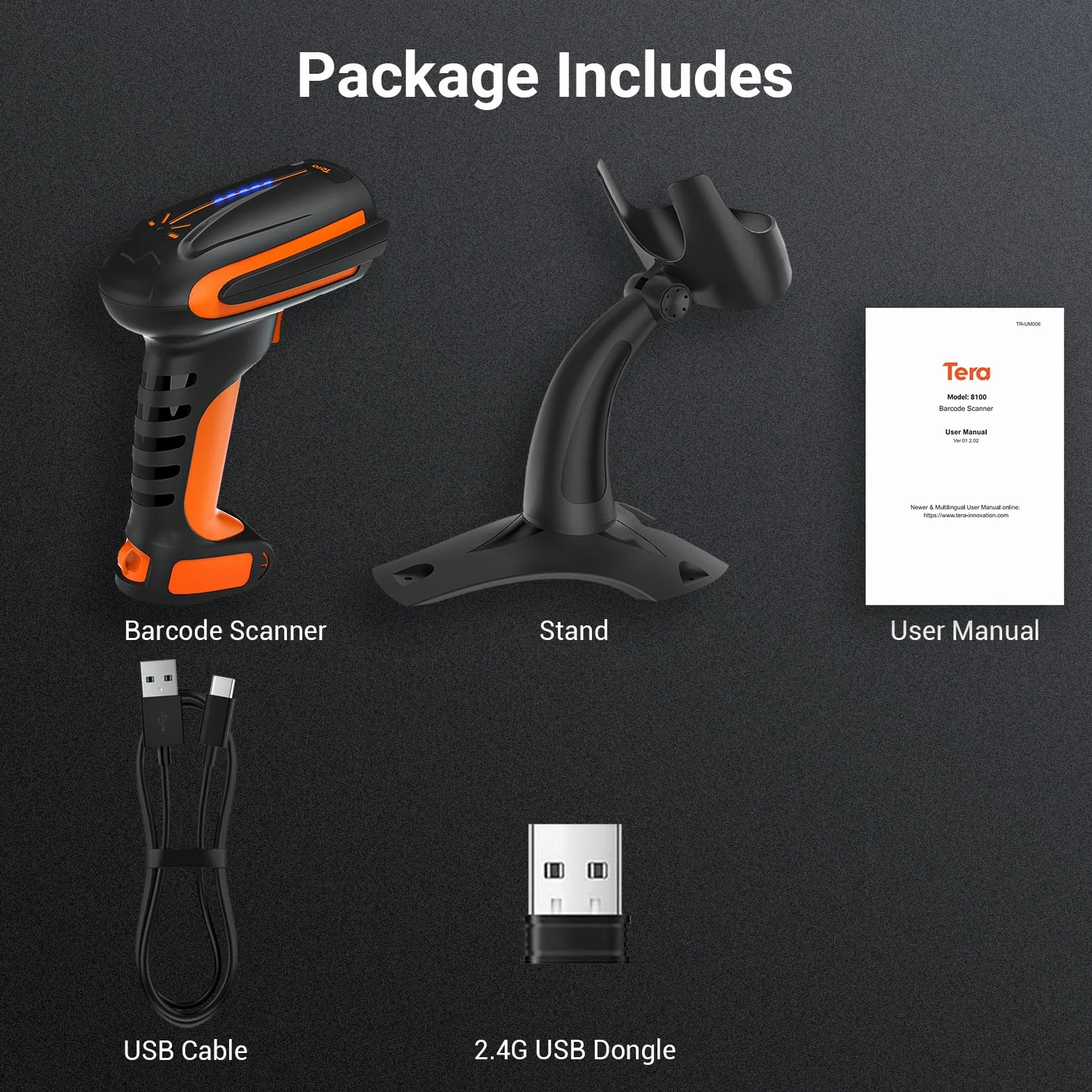 Tera Pro Escáner de Código de Barras 2D Inalámbrico 1D 2.4G Bluetooth Resistencia a Caídas 8100