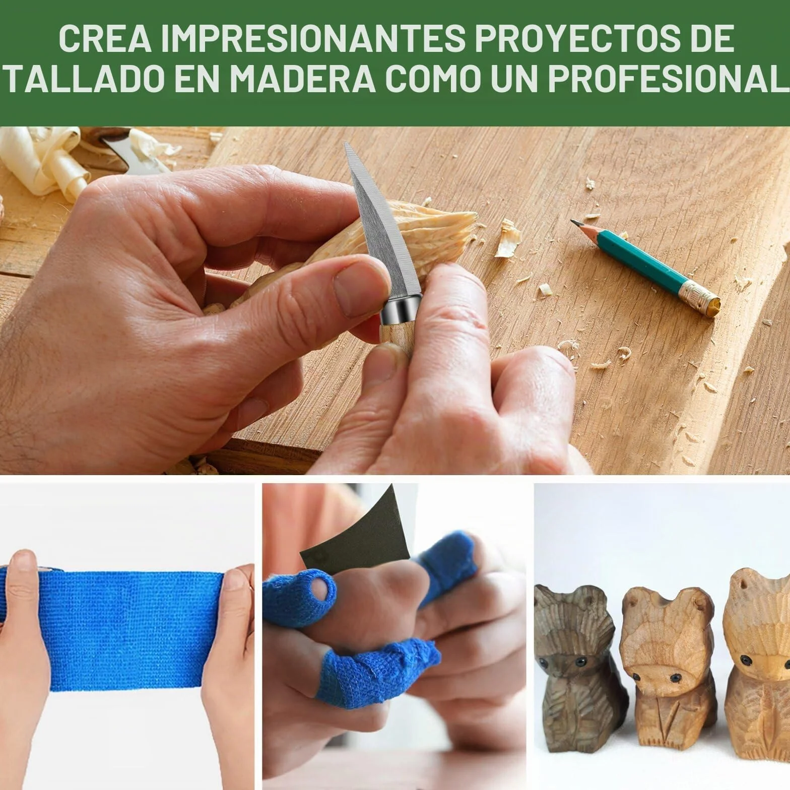 Kit de Tallado de Madera 19 en 1, Cuchillos y Bloques de Tilo para Principiantes