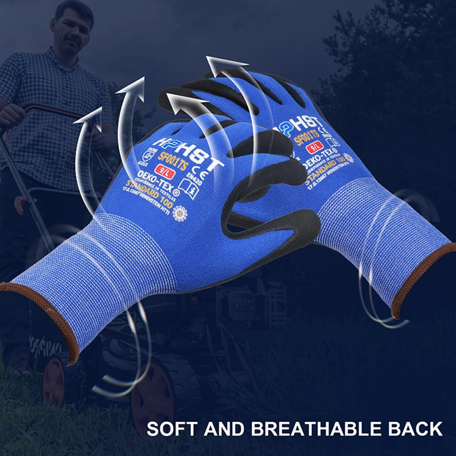 SF001TS Guantes de trabajo 12 pares de guantes de montaje para hombre y mujer, diseño ergonómico, guantes de jardinería, talla (XL, azul 12 pares)