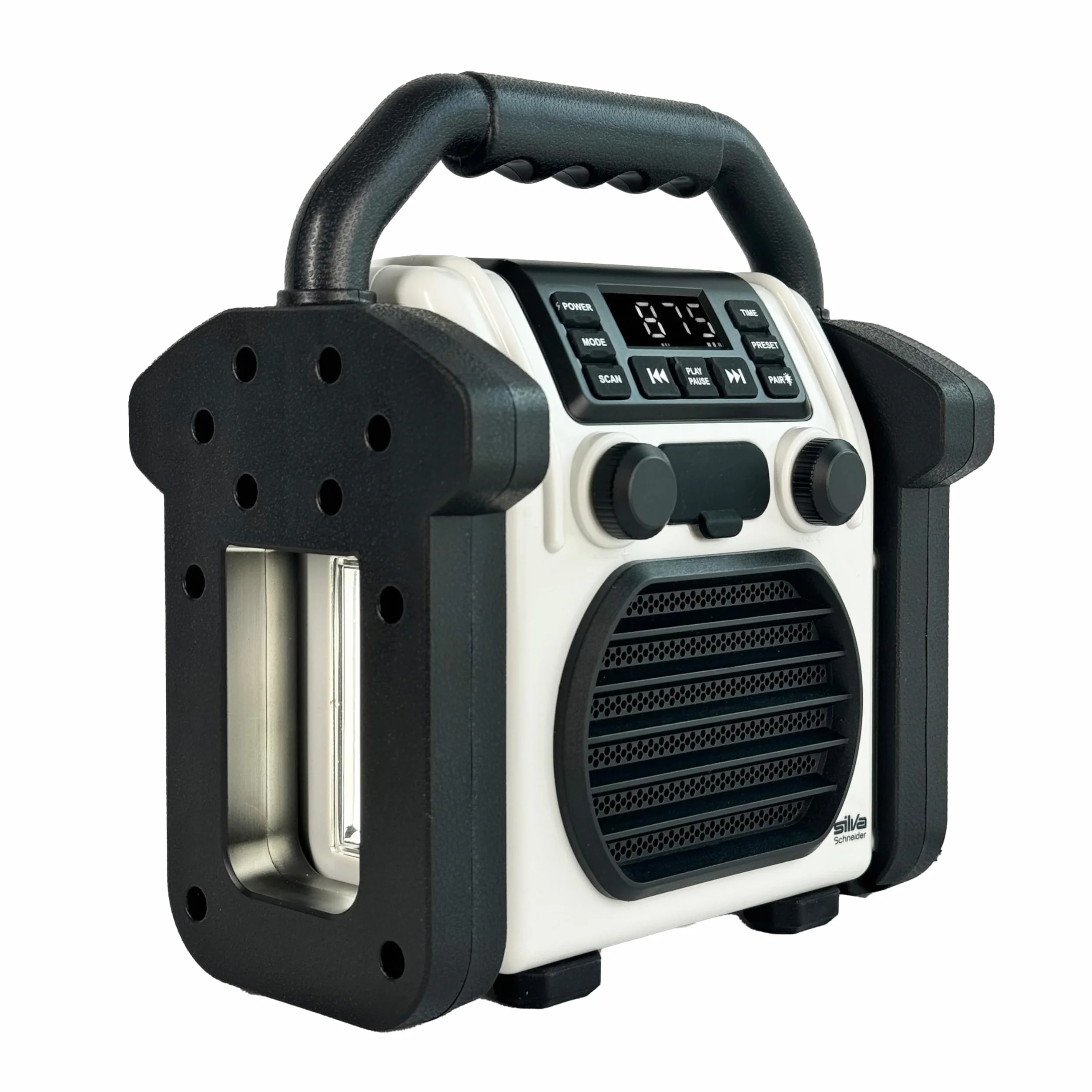 BR 230 BT - Radio para Obras con Bluetooth, Color Amarillo neón/Blanco Roto, Silva Schneider - Radio Digital PPL, 100 W, IP55 Resistente al Polvo y al Agua, batería de 4000 mAh, función de Carga USB