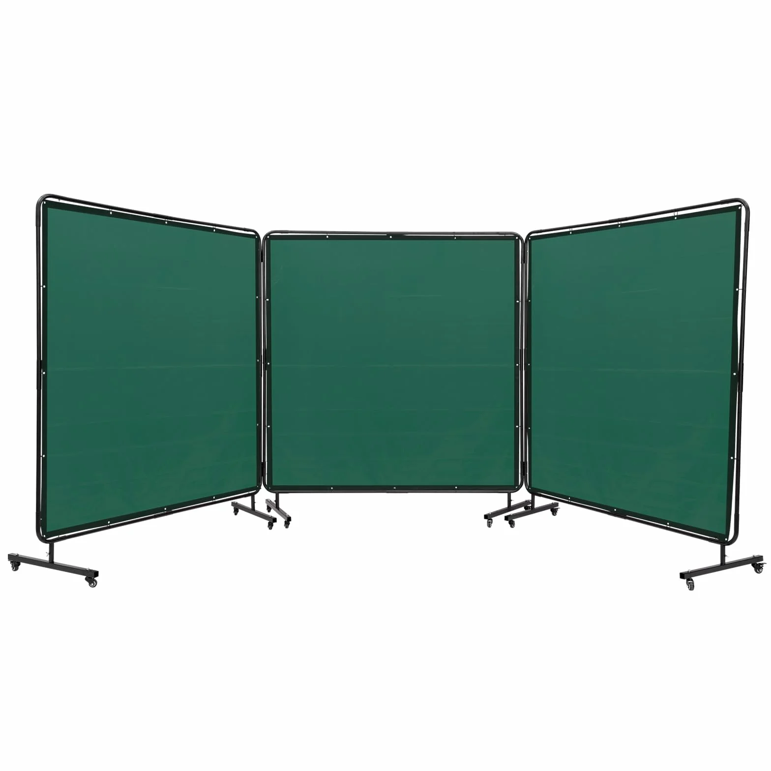 VEVOR Cortina de Soldadura con Marco 3 Paneles Pantalla de Cortina Protectora de Soldadura 1,8x1,8 m de Vinilo Ignífugo con 12 Ruedas Giratorias, Verde, 6 x 6 FT