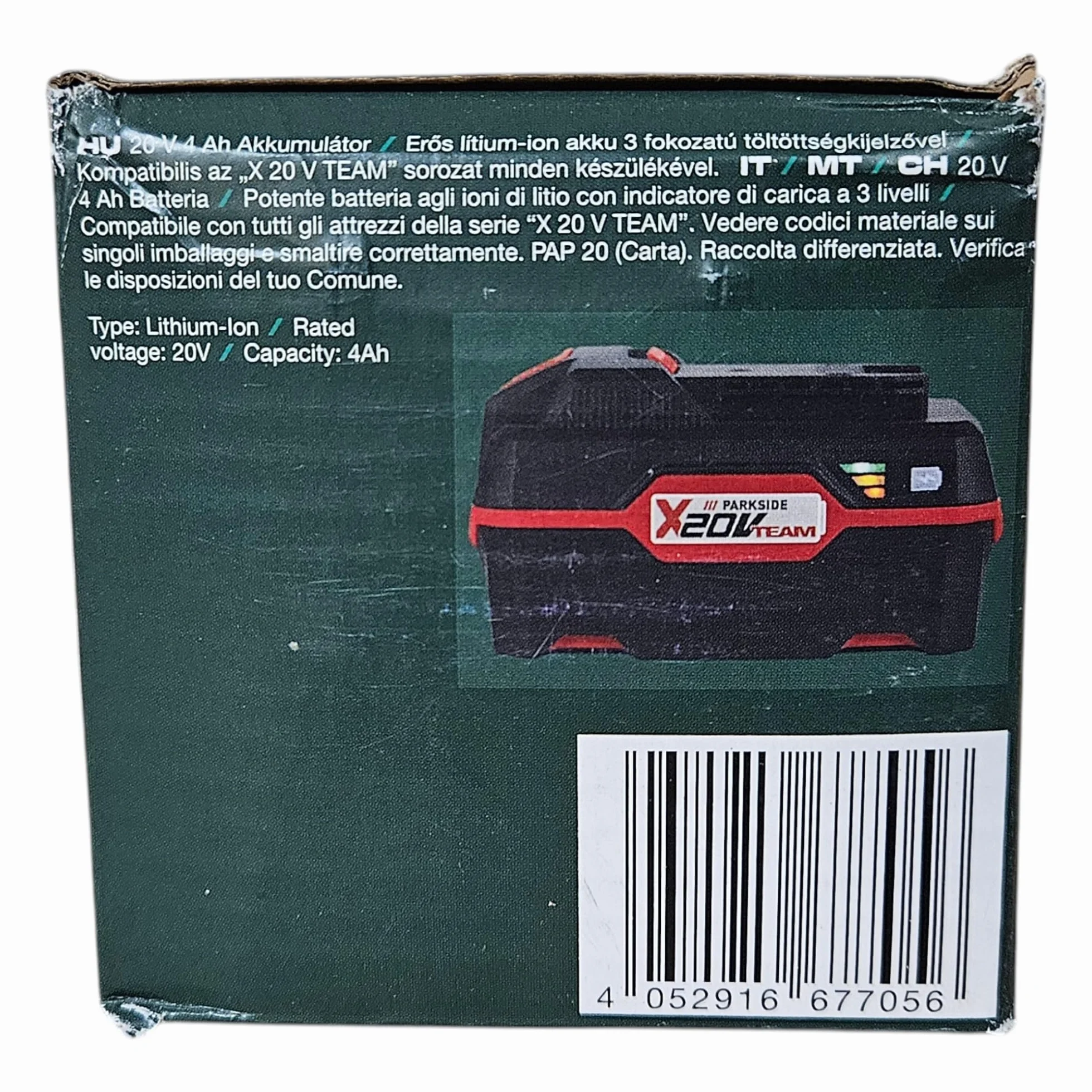 Bateria de 20v Capacidad 4AH Parkside para Equipos Serie X20VTeam PAP20A3 Gran Capacidad Original Solo para X20Vteam