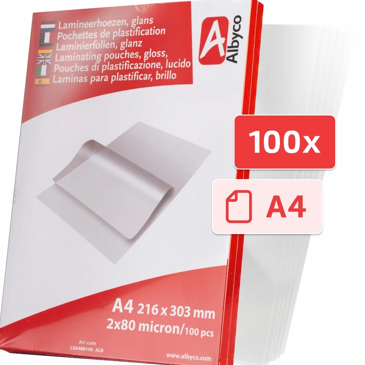 Albyco Fundas Plastificar A4 216x303 mm 160 Micras 100 Piezas Brillante Transparente