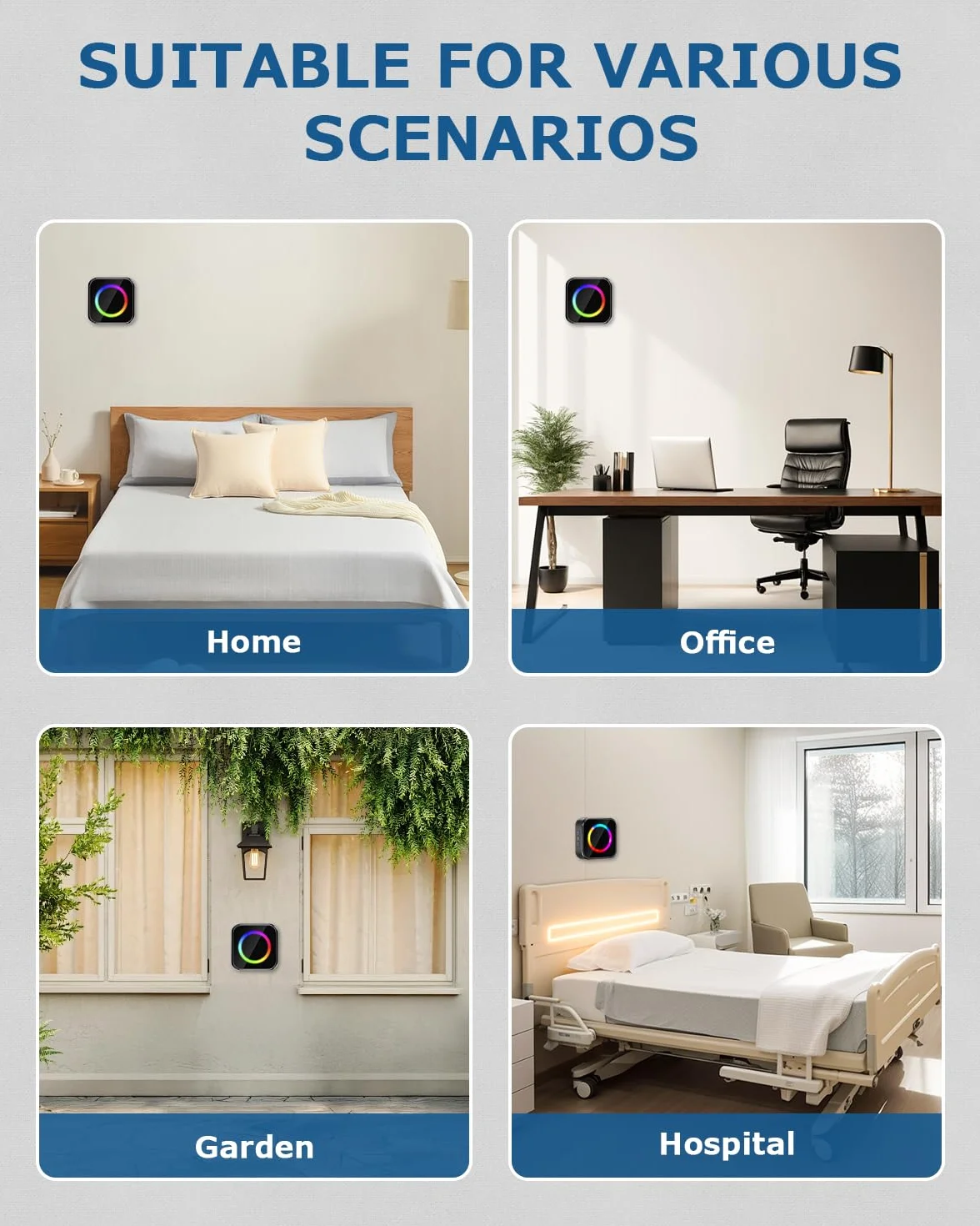 Timbre Inalámbrico Exterior Impermeable Largo Alcance, Wireless Door Bell 400 m LED 4 Niveles Volumen 63 Melodías 2 Receptores 1 Transmisor