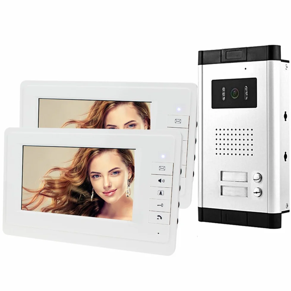 7 '' de intercomunicación Video Portero Puerta Sistema Kit 700TVL IR Visión Nocturna Exterior cámara para 2 Apartamentos