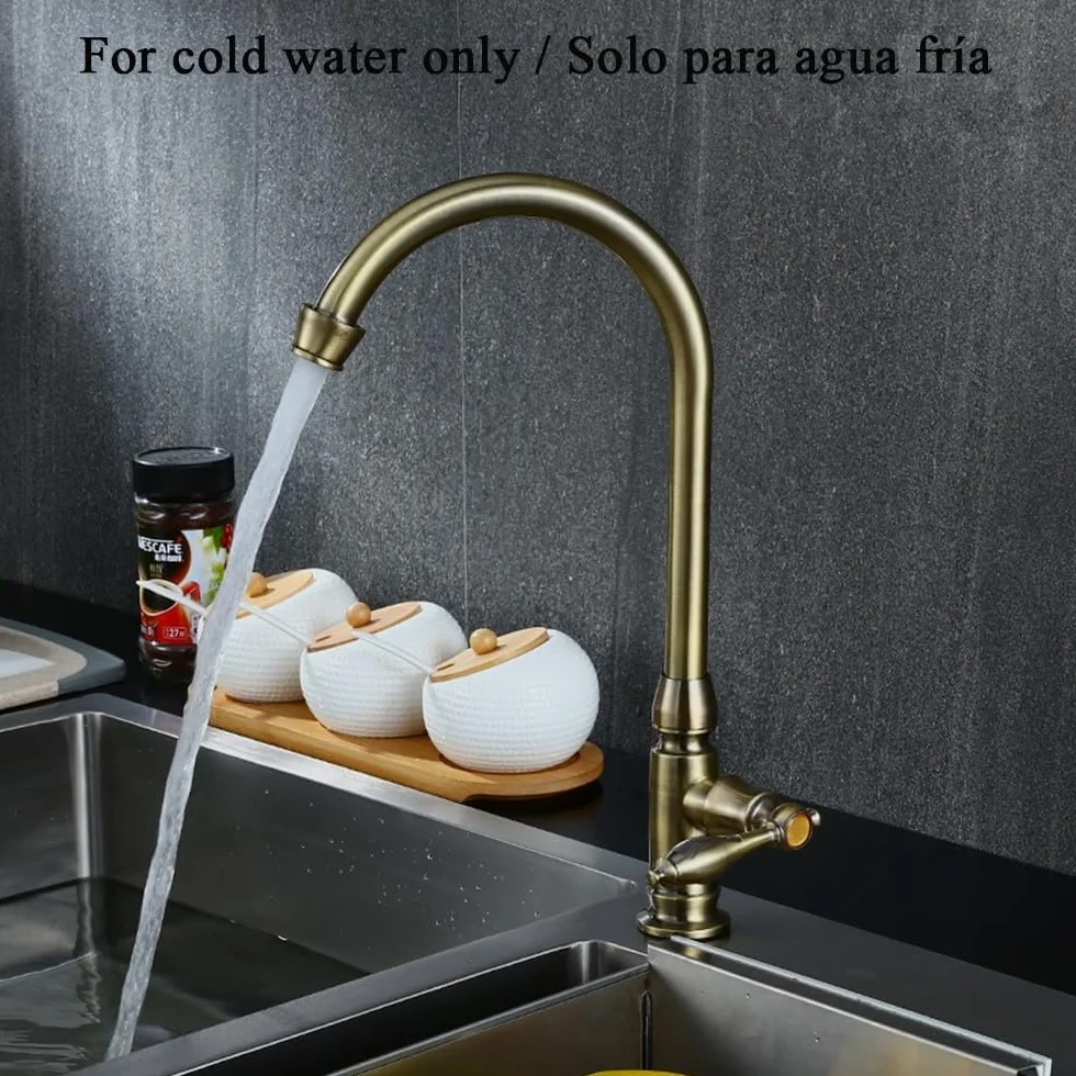 QIYOU Grifo de cocina retro de latón, giratorio 360, marrón naranja, manguera de latón de 12 pulgadas y cartucho de cerámica, grifo de fregadero de baño