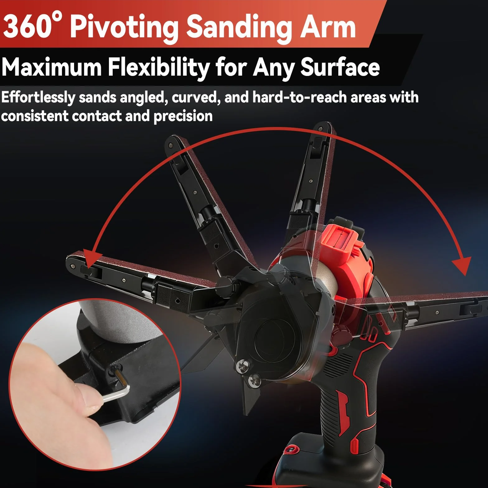 Lijadora de banda inalámbrica compatible con Milwaukee 18V, 13000 RPM 360° sin escobillas Mini Lijadora Inalámbrica Eléctrica con Velocidad Variable, 20 tiras abrasivas para Lijar