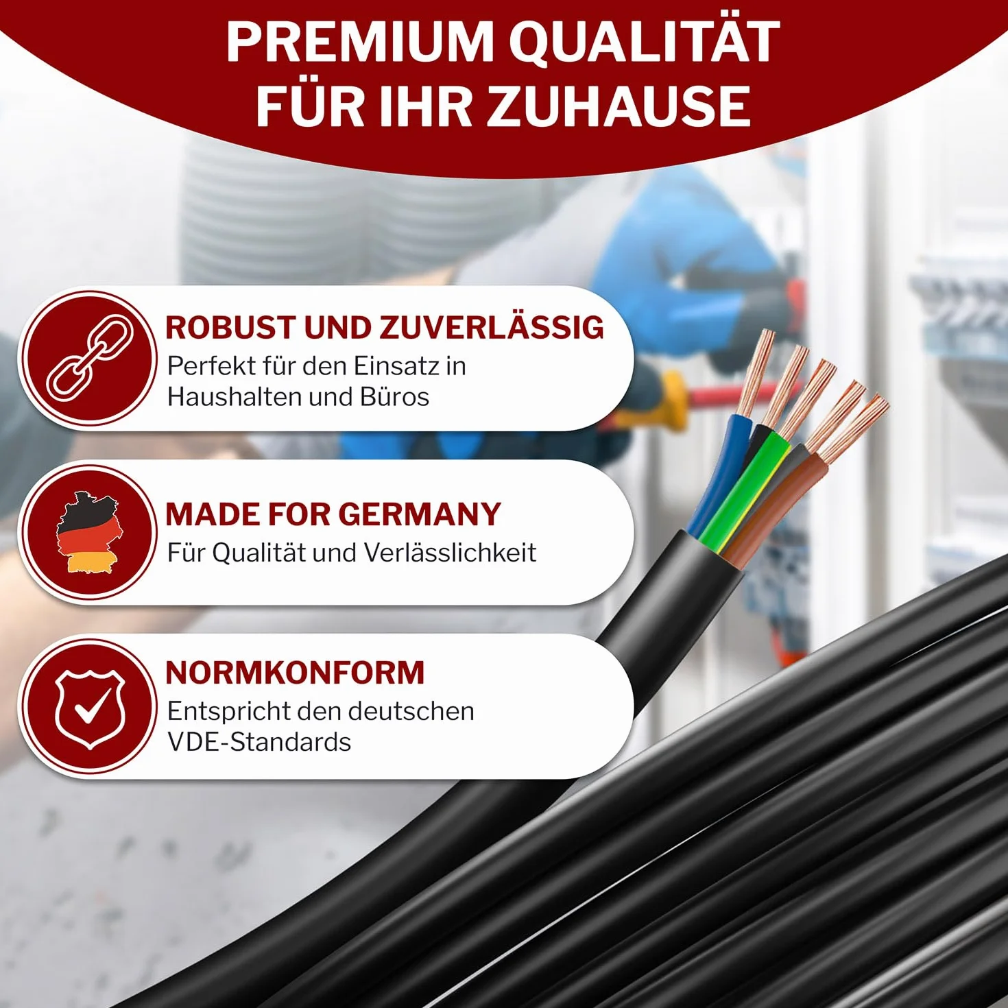 MAS Premium De 5 a 100 m de manguera de plástico H05VV-F 2, 3, 4 o 5 x 0,75; x1; x1,5 o x2,5 cable flexible (H05VV-F 5G1,5 SW, 25 m)